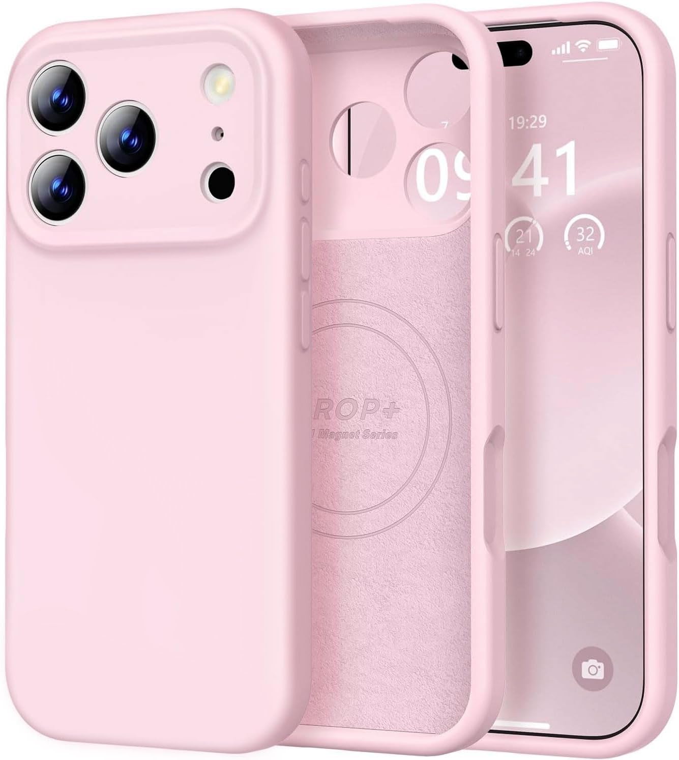 Product image of Vooii Magnetic for iPhone 17 Pro Case, Compatible with Magsafe (Premium Liquid Silicone) (Integrated Camera Control Button) Full Body Protective Anti-Scratch Microfiber Lining 6.3", Chalk Pink