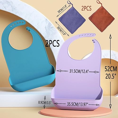Miniatura 7 de Baberos grandes de silicona para adultos con atrapador de migas, protector de ropa impermeable ajustable, baberos para mujeres y hombres mayores,