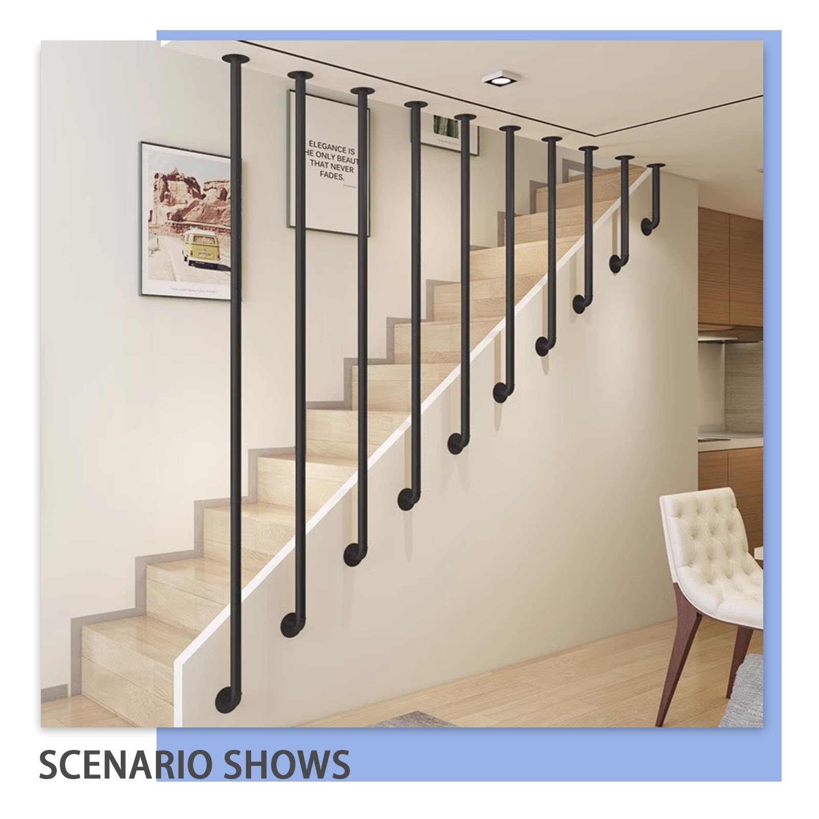 SCGSJZH Corrimano per Scale Interne, Ringhiera per Scale Forma di U, Ringhiera per Esterni Giardino, Nero Ferro Battuto Tubo Quadrato Sicurezza Parapetto (110cm