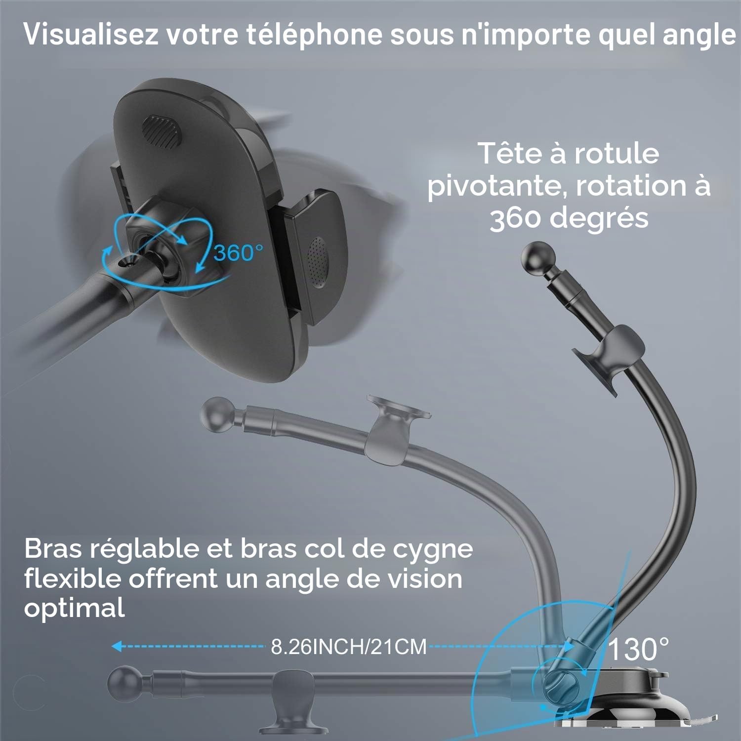 APPS2Car Support de téléphone de Voiture pour Pare-Brise - Ventouse Plus Forte - Support de téléphone pour Tableau de Bord de Voiture - Compatible avec iPhone 14/13/12 Pro Max, Samsung S22 et Plus