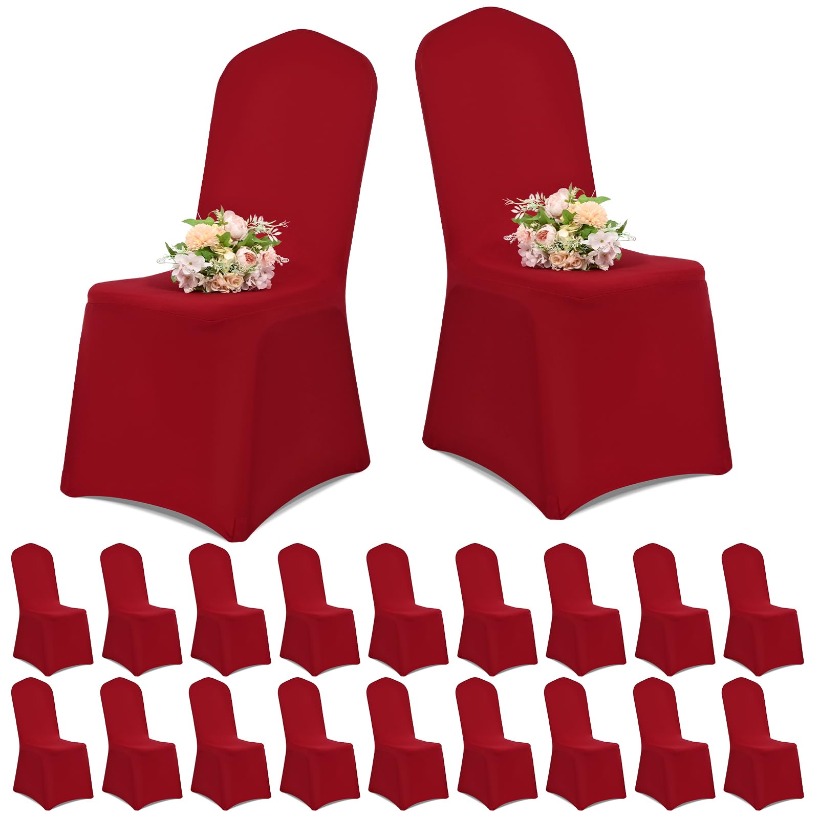 Showgeous Stuhlhussen Burgunderrot 20er Set Stuhlhussen Polyester Spandex Lycra Stretch Stuhlhussen Universal Waschbar Stuhlhussen für Hochzeitsfeier Esszimmer Bankett