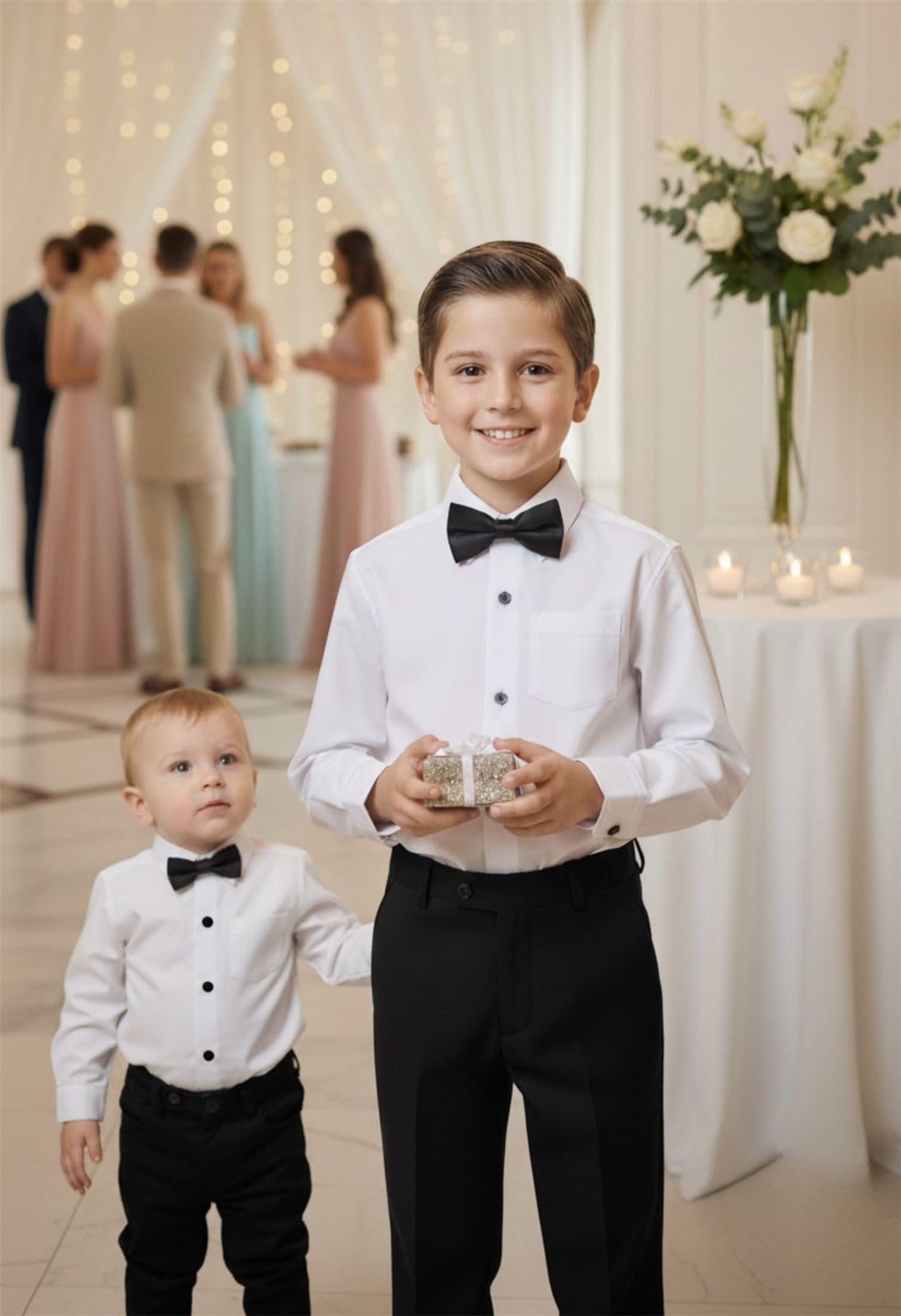 TruClothing Camicia da smoking per ragazzi con papillon bianca a maniche lunghe abbottonata per bambini e ragazzi