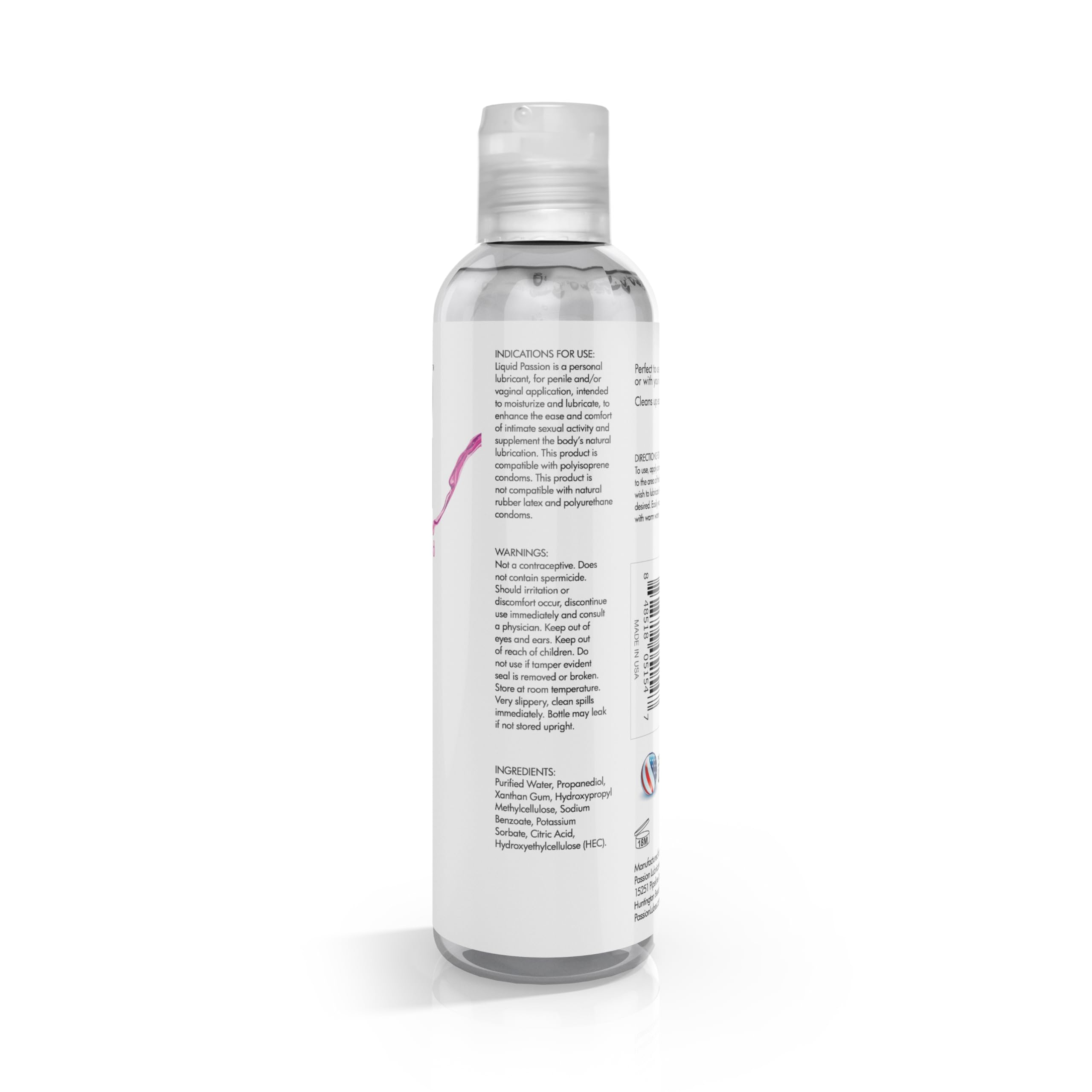 Liquid Passion - Lubricante personal natural a base de agua, respetuoso con el pH, sin fragancia e hidratante, seguro para juguetes y condones. Fabricado en Estados Unidos, 8 onzas líquidas