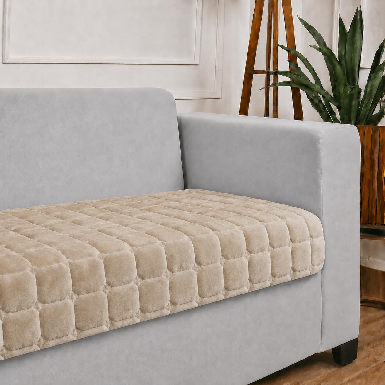 STITCHNEST 'Haven Soft Series' 1 Seater Sofa Cover |Premium Velvet Fabric, Washable & Durable Furniture Cover for Modern Living Rooms