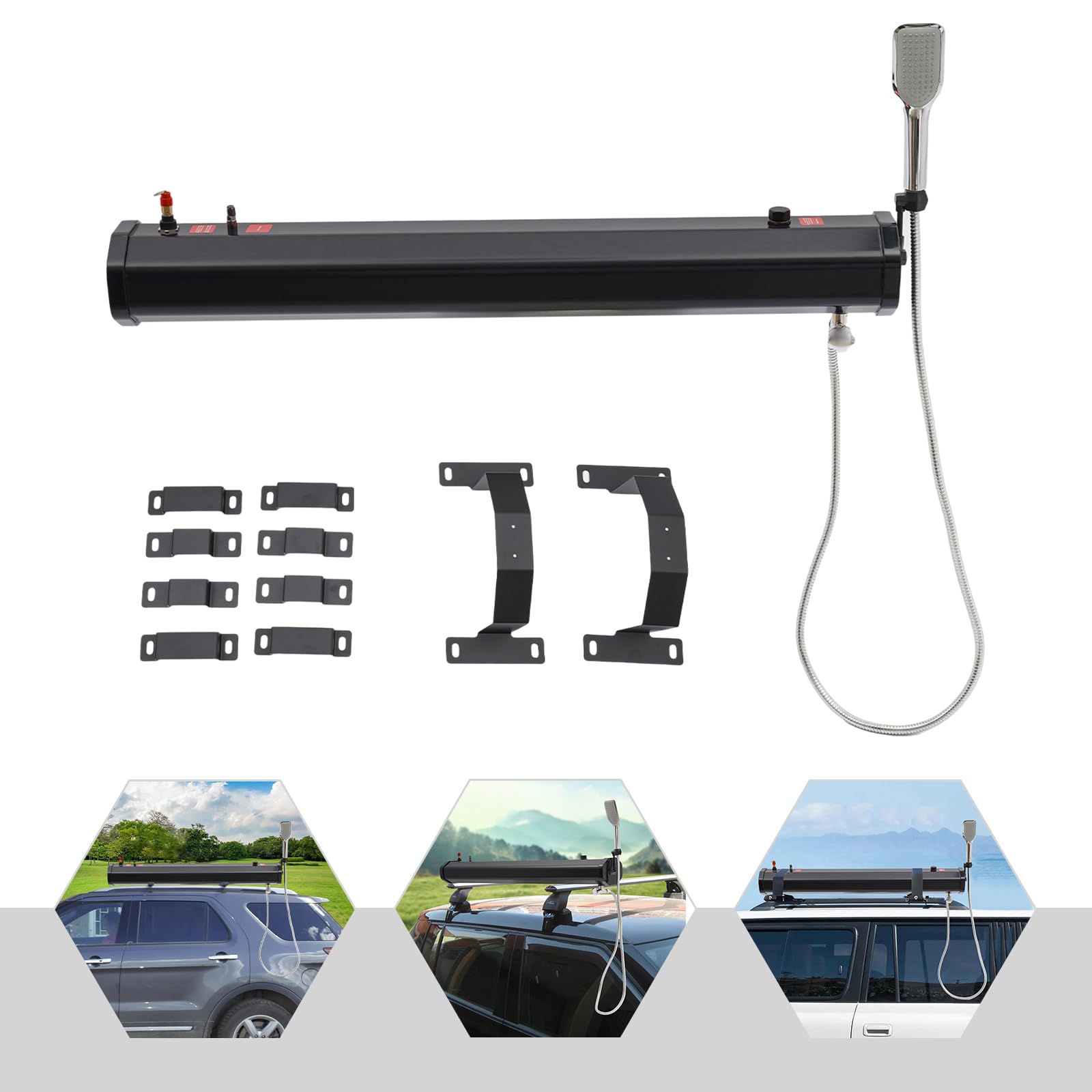 YIYIBYUS Roof Rack Water Tank, 1.6Bar Road Shower Portable Water Tank for Camping Roof Mounted Outdoor Water Supply Shower Kit with Storage Bag, 5.58 Feet of Water Hose (18L)