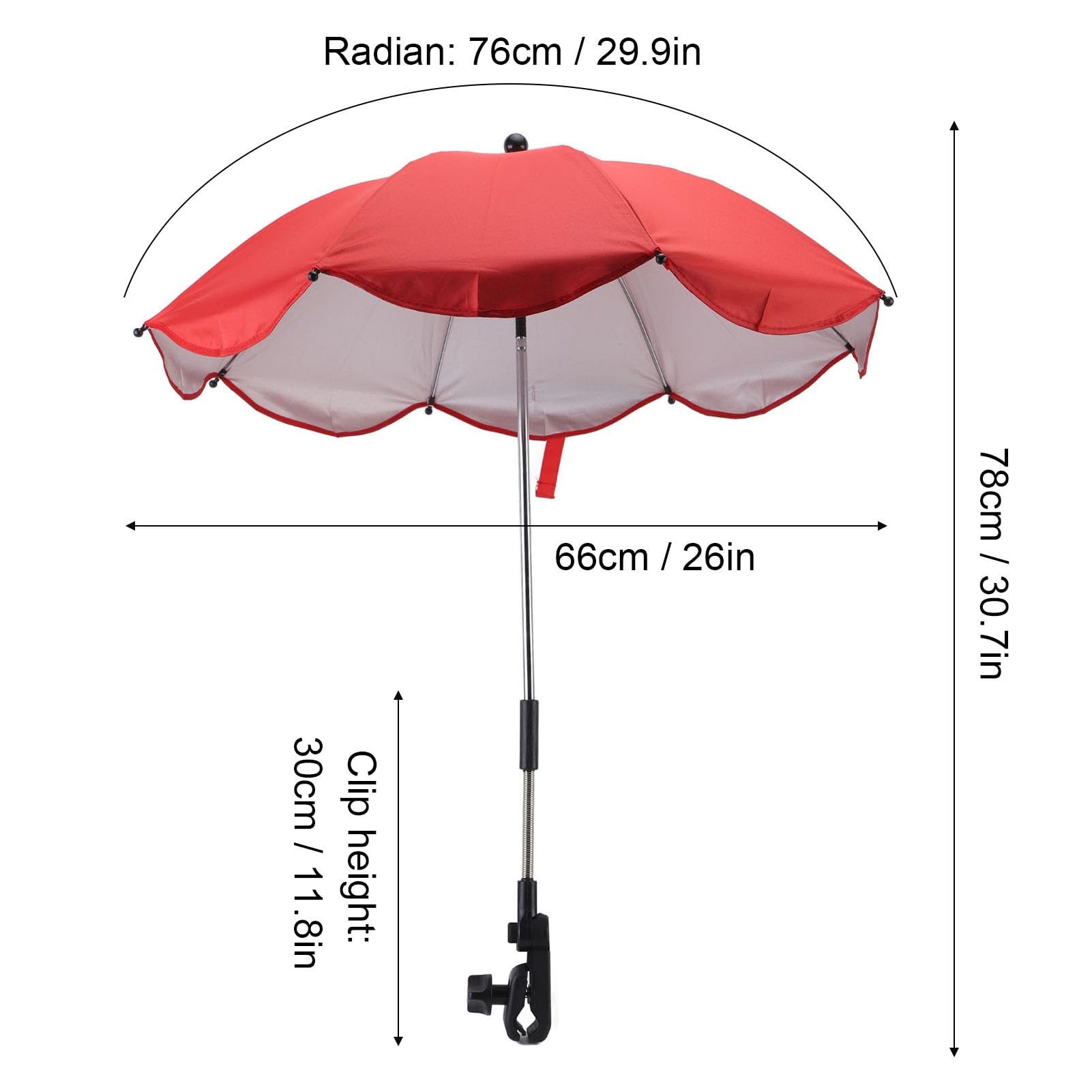 Parasol do Wózka Dziecięcego 14 Cali, Uniwersalna Parasolka do Wózka Dziecięcego Regulowana Ochrona UV Parasol Przeciwsłoneczny do Wózka Spacerowego, Gondoli, Wózka Inwalidzkiego (Czerwony (srebrny klej))