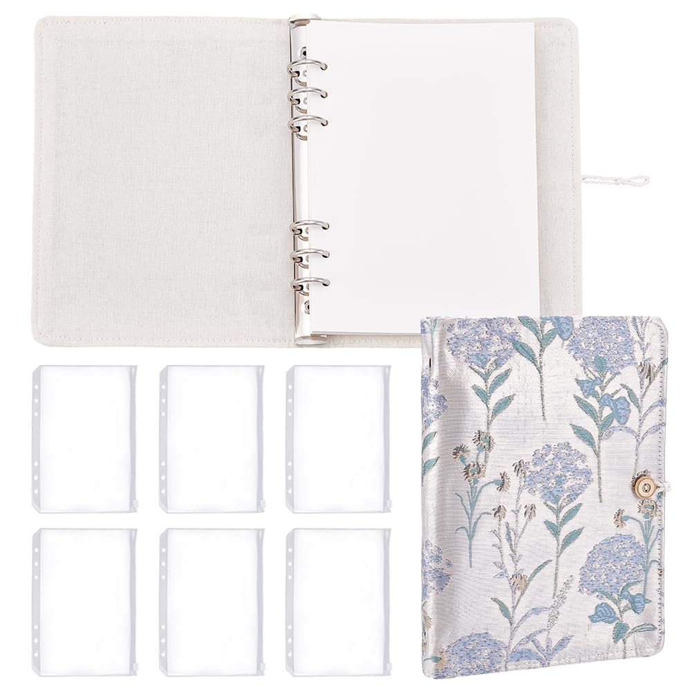 WEBEEDY A5 Binder Flower Embroidered Notebook 6"x8" Refillable Hardcover Notebook Journal with Floral Cover, 90 Blank Paper, 6 Zipper Pockets for Women Planner Binder Painting & Writing Elegant Gift
