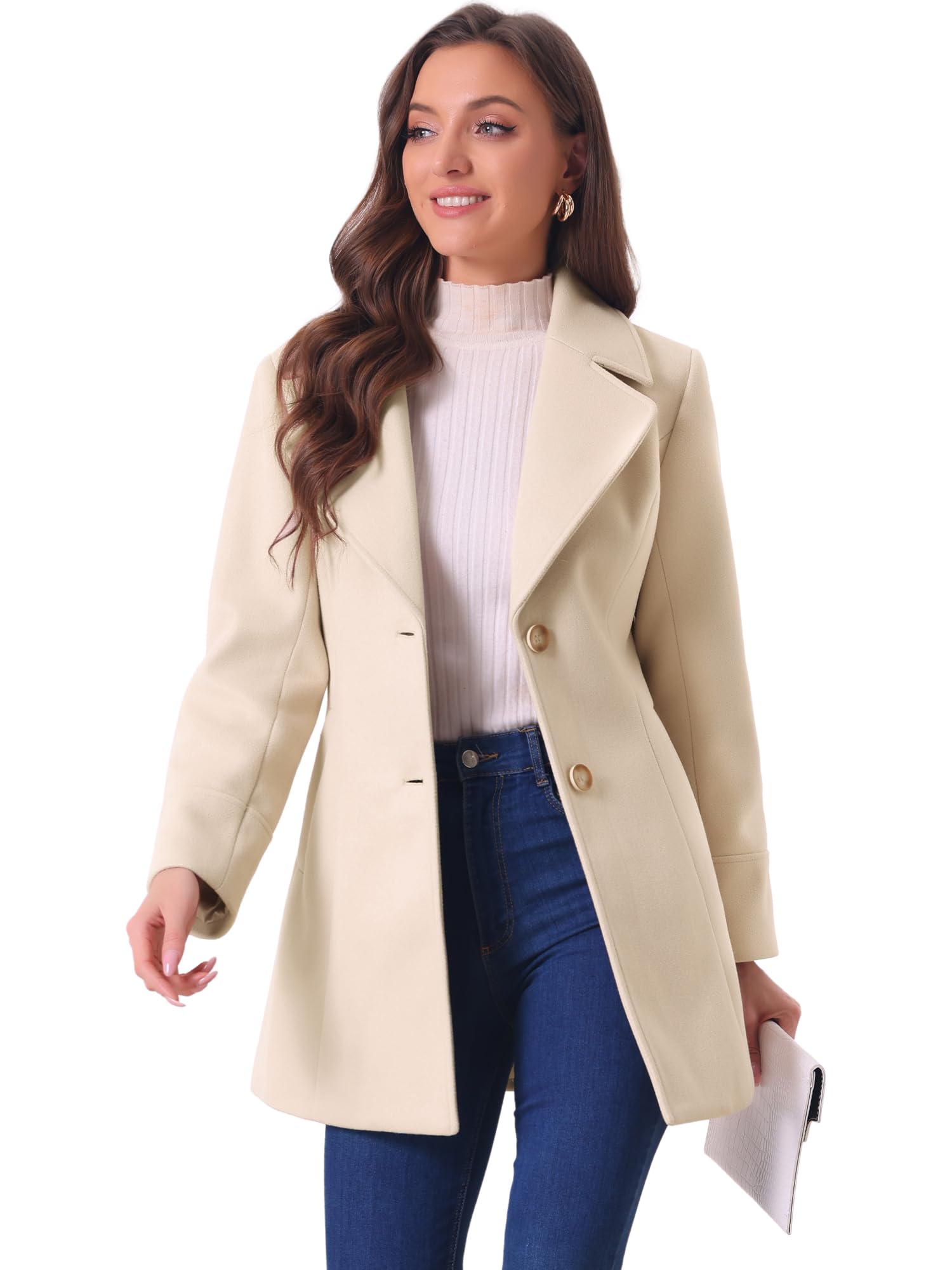Women's Elegant Overcoat Notched Shawl Collar Single Breasted Outerwear Winter Long Coat
