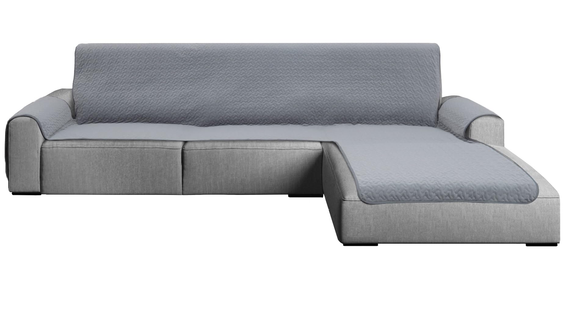 GFD - Cubre Sofa Chaise Long, Funda para Sofá Chaise Longue L Ajustable, Forros para Sofás Antideslizante, Fundas Sofá Acolchado, Protector Sofá Duradero Perros Gatos Mascotas (Derecha, Gris)