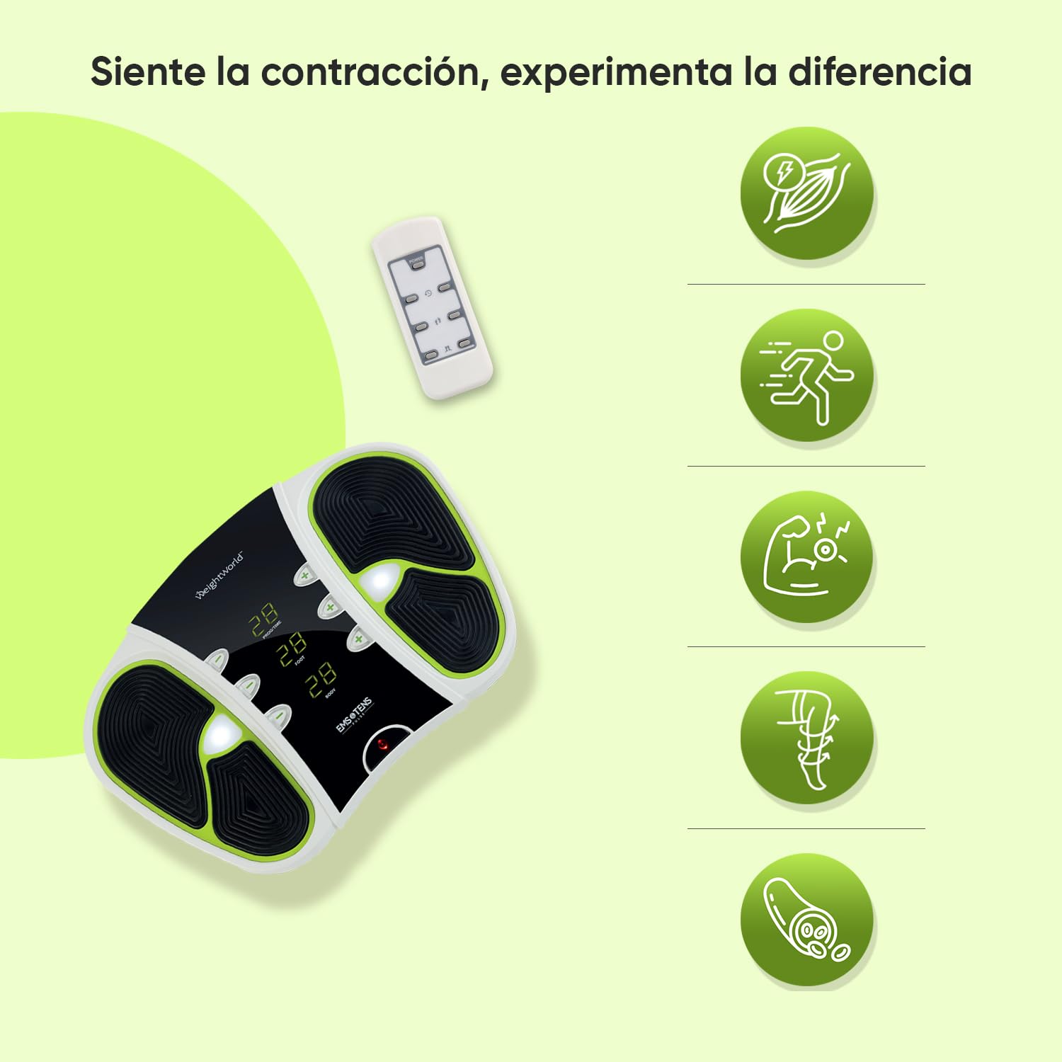 Estimulador Circulatorio de Impulsos Eléctrico, Con Tecnología EMS y TENS, 4 Parches de Electrodos - Control Remoto, 99 Niveles de Intensidad, Masajeador de Piernas y Vibrador de Pies
