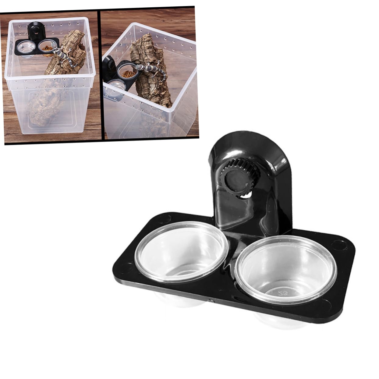 Hohopeti 1Pc Pet Reptile Feeder Bowl Dual Compartment Feeding Dish for Lizard Turtle and Reptiles with Durable Design for Food and Water Storage