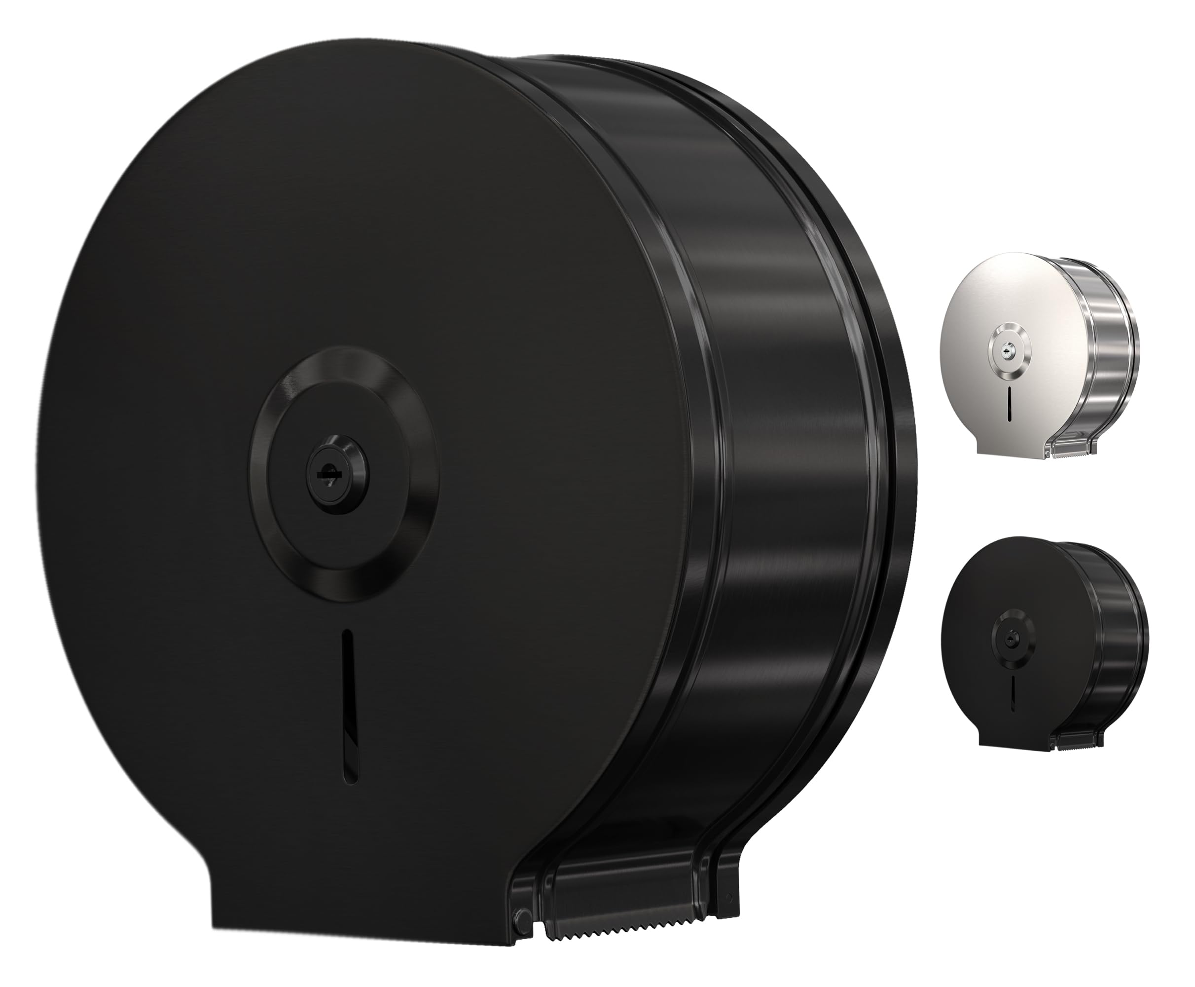 Jumbo Toilet Paper Dispenser (Black)-Wall Mount Industrial Toilet Paper Holder, Commercial Grade, Stainless Steel, Locking Bathroom Dispenser for 9" Rolls (DIspensador de Papel de bano) by EnBath