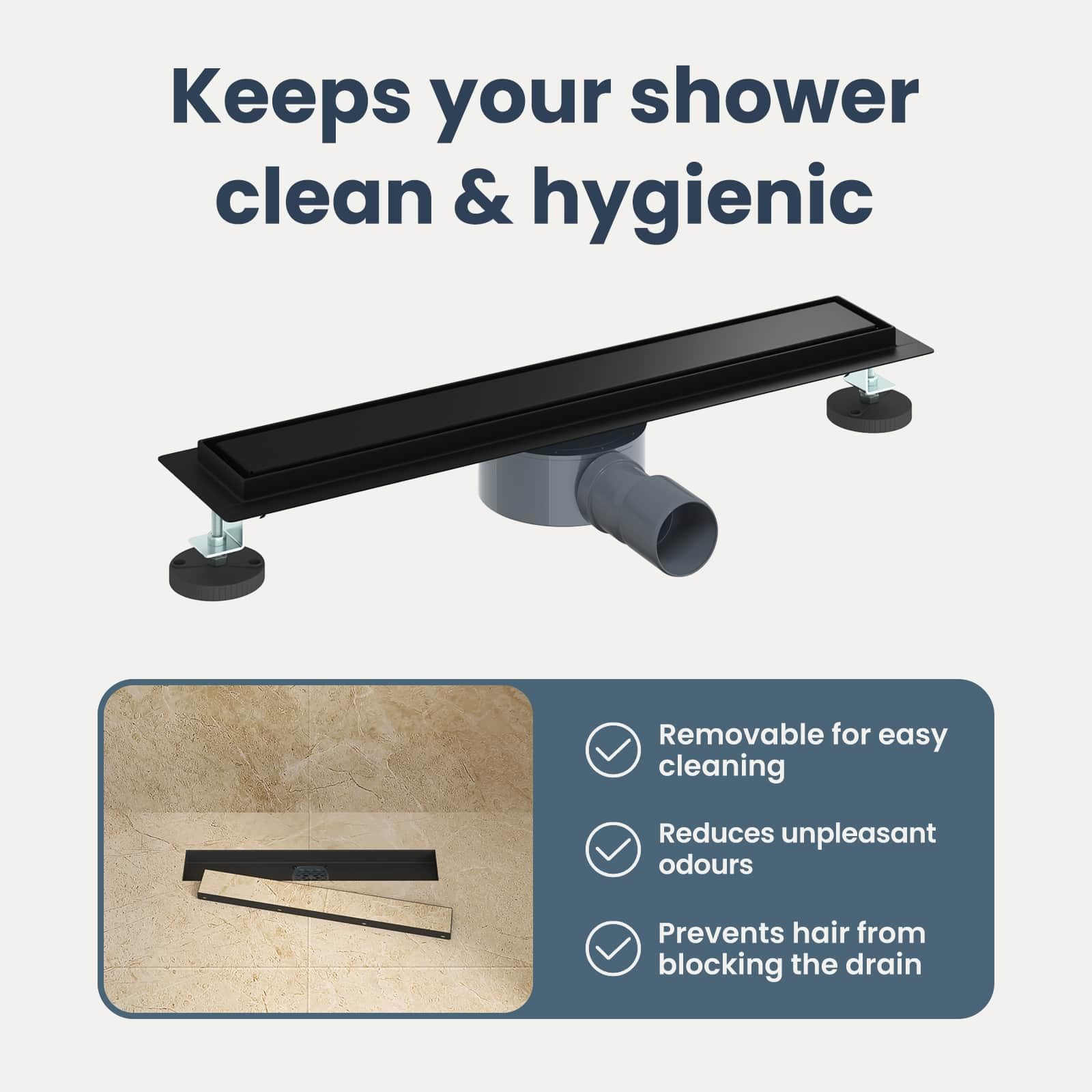 vidaXL Scarico Doccia 2-in-1 con sifone a 360° Nero 50 cm, Ristrutturazione Bagno, componente Doccia Moderno, Installazione Scarico Rettangolare per drenaggio e impianto Idraulico