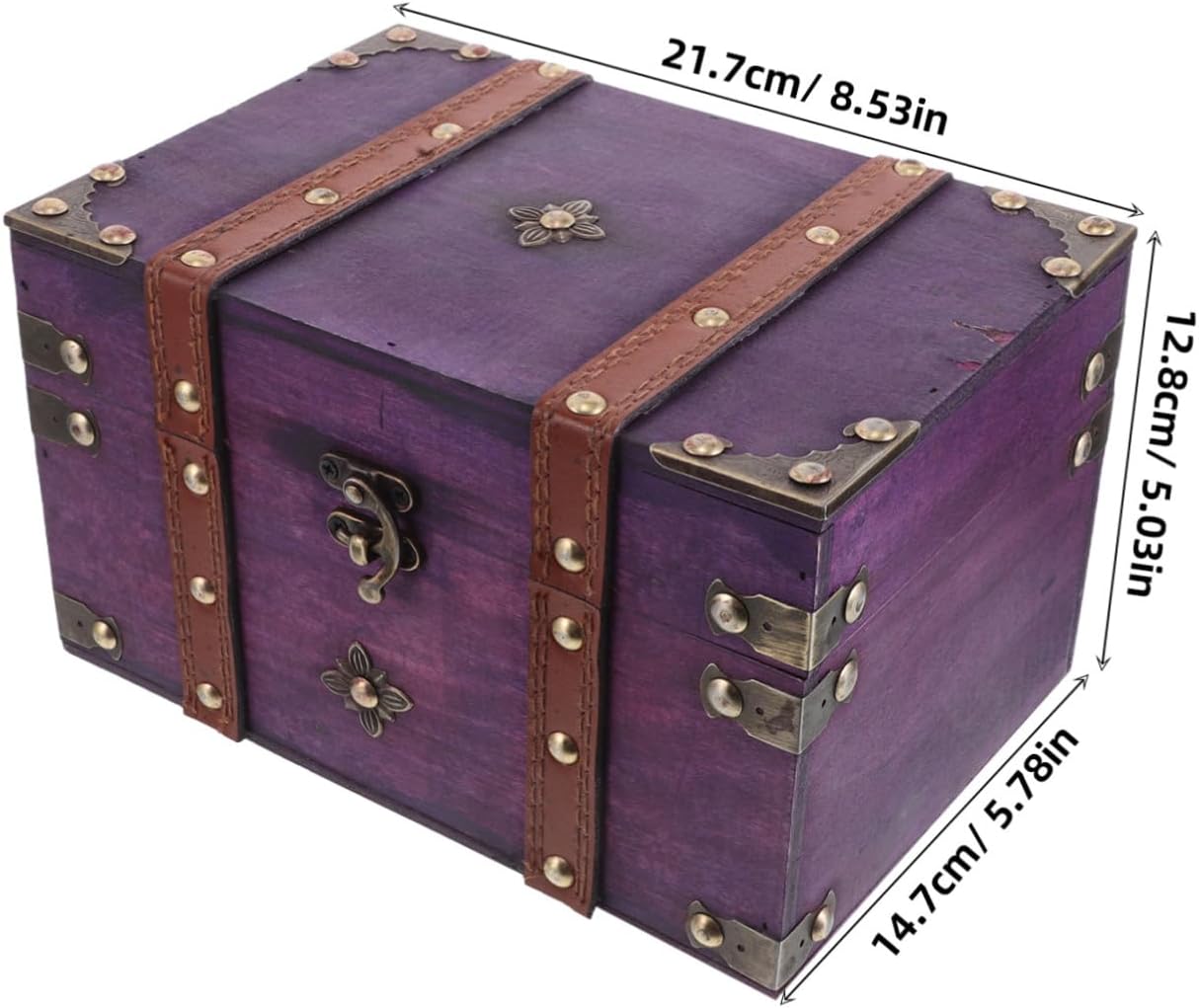 Vintage Wooden Jewelry Storage Chest with Hasp Lock, Purple