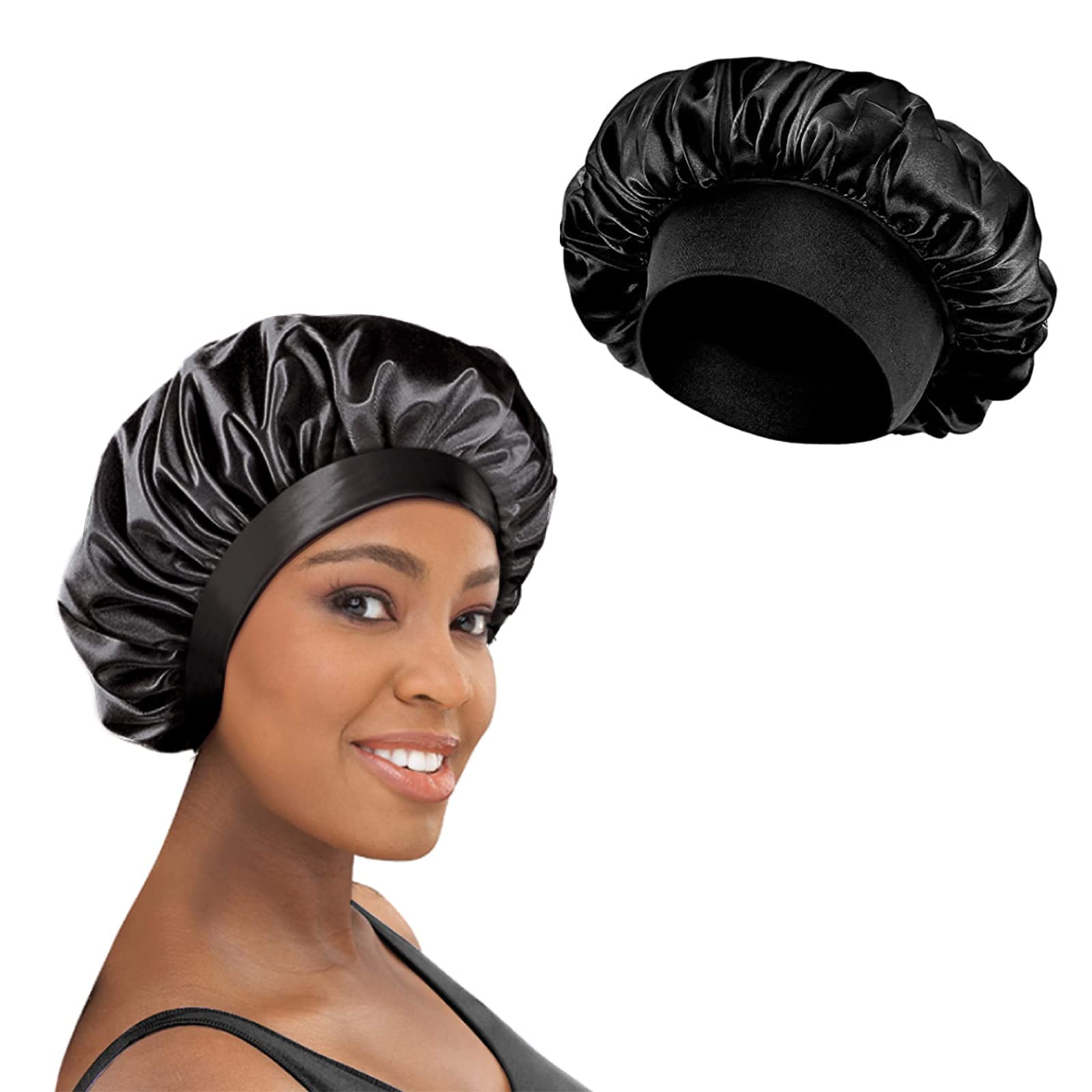 Black Hair Sleep Head Cover Black Silk Hair Wrap For Sleeping,Silk