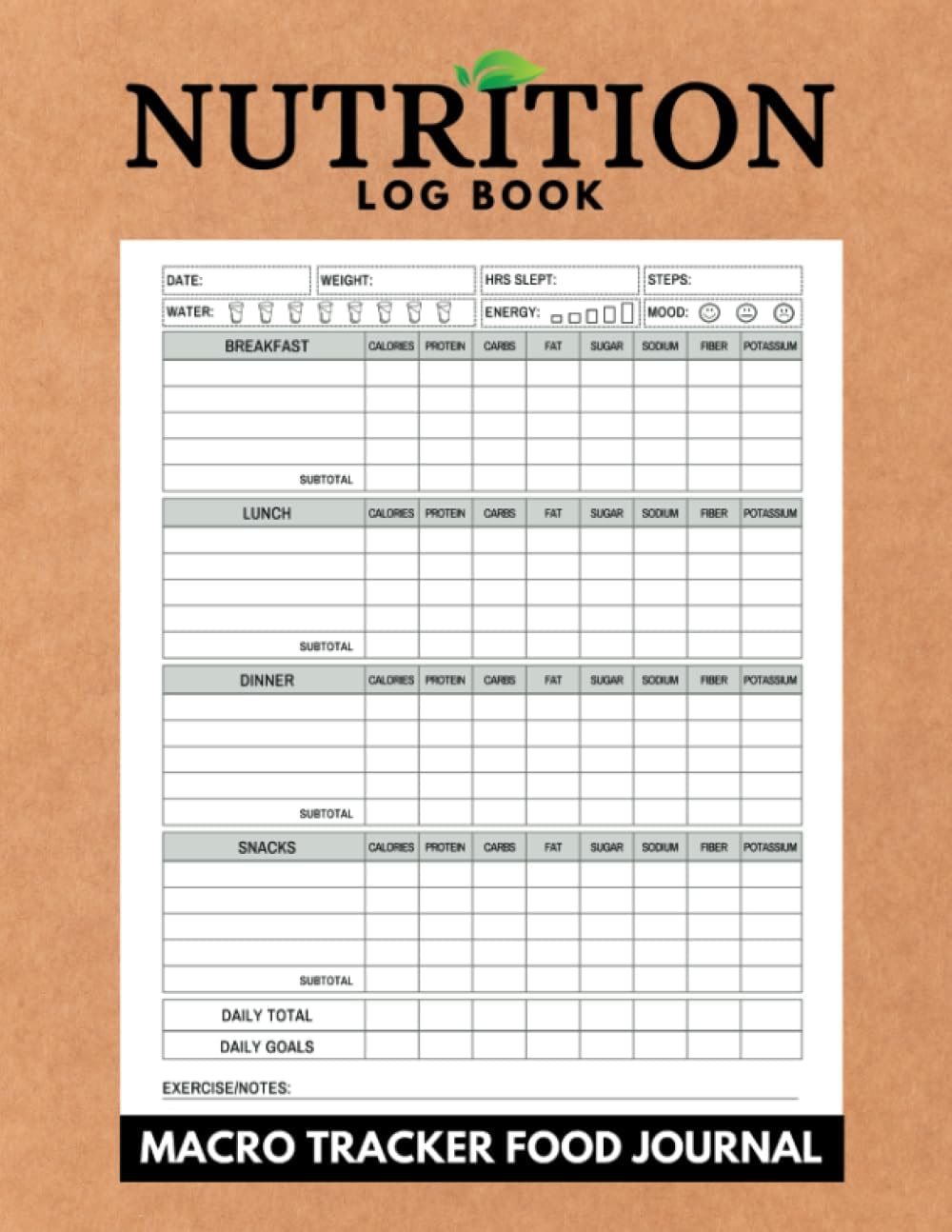 Independently published Nutrition Log Book & Macro Tracker Food Journal: For Easy Tracking of Your Meals, Calories, Protein, Fat, Carbs, Fiber, Sugar, Sodium & Potassium