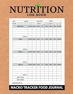 Nutrition Log Book & Macro Tracker Food Journal: For Easy Tracking of Your Meals, Calories, Protein, Fat, Carbs, Fiber, Sugar, Sodium & Potassium