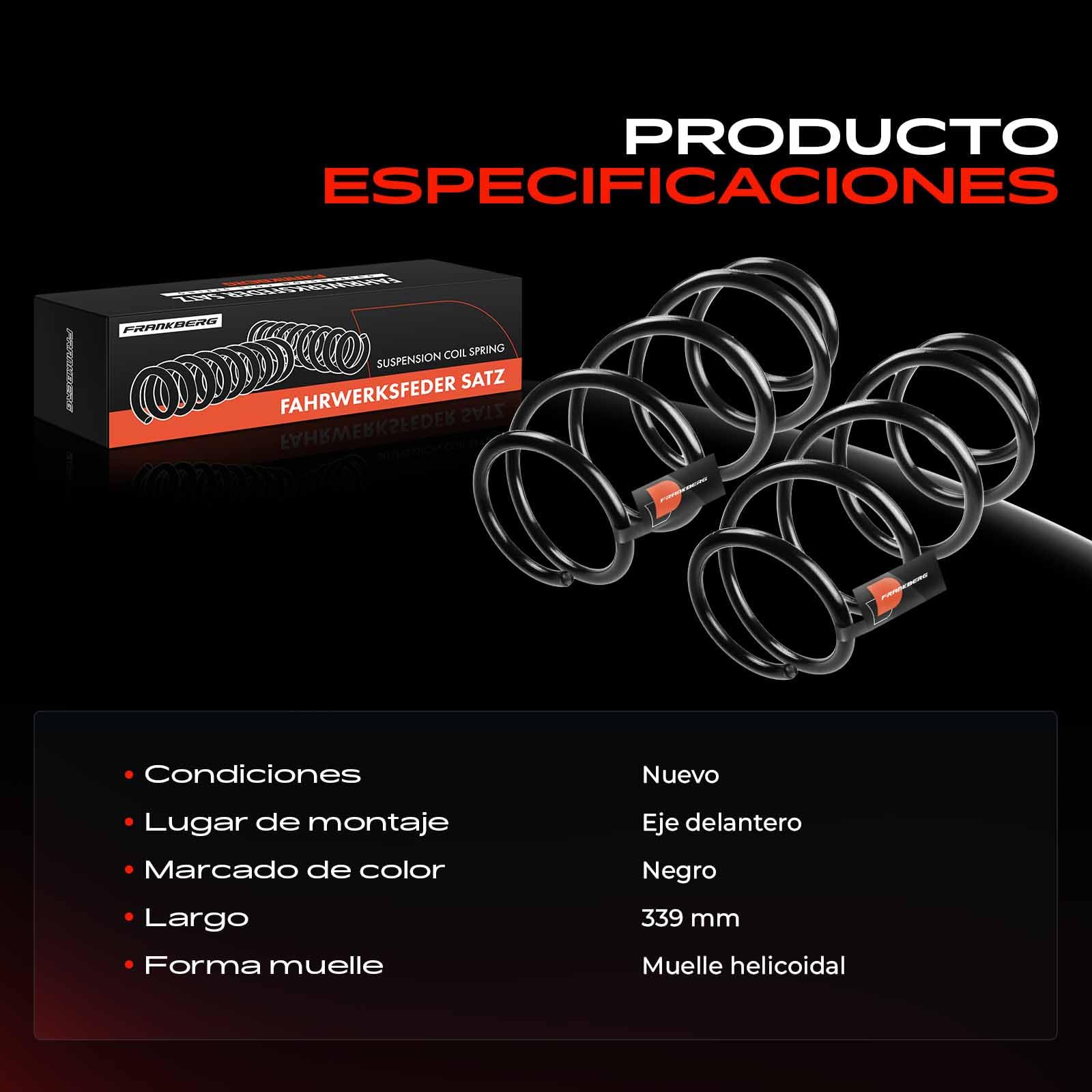 Frankberg 2 muelles de suspensión para eje delantero 51812165 | Compatible con: Grande Punto 199, Punto Evo 199