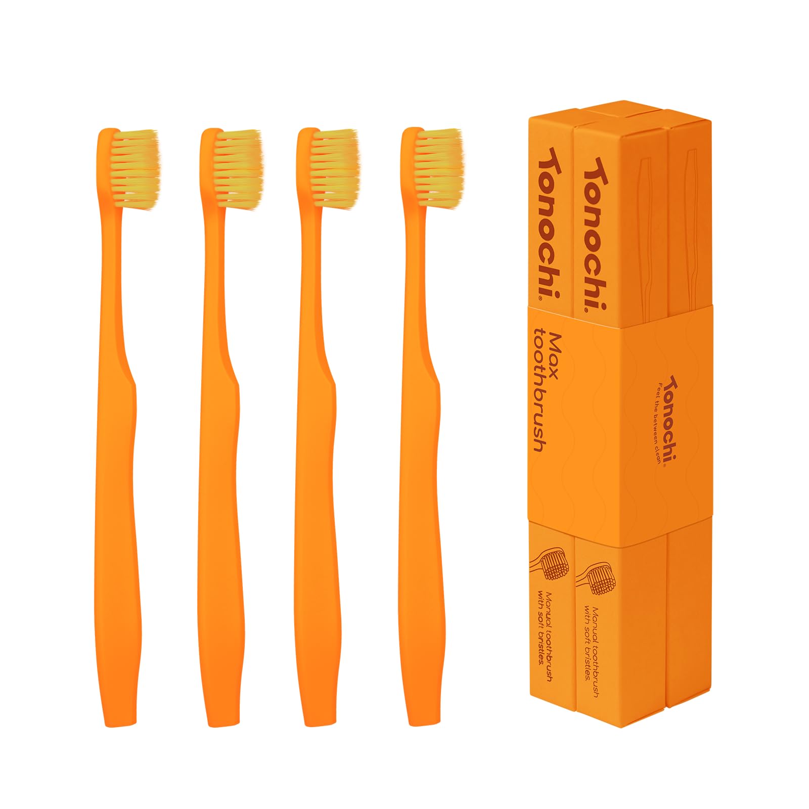 Extra Soft Bristle Toothbrushes for Adults, 4-Pack, Orange