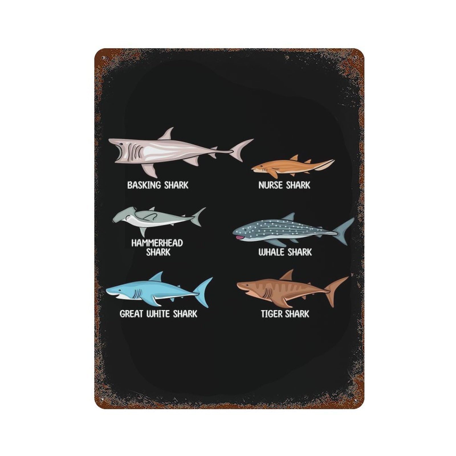 Aged Metal Wall Plaque with Shark Species Whale Shark Design 15.7"x11.8", for Cafe, Home Bar And Lounge Decor, Novelty Wall Decor
