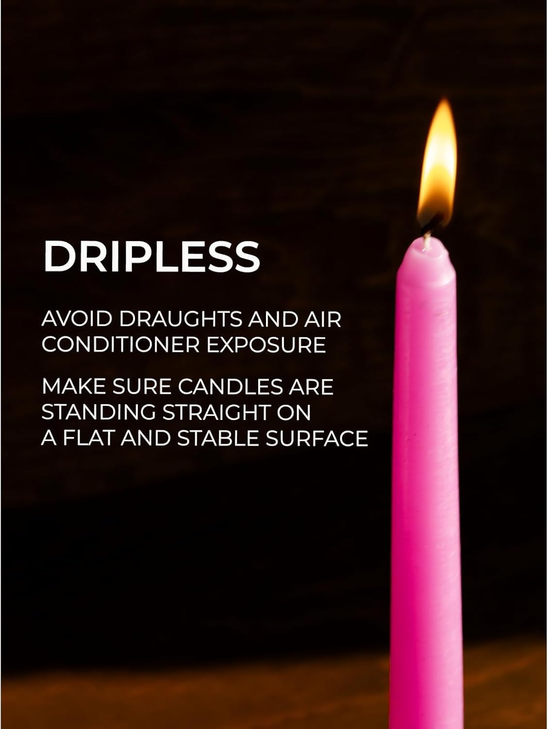 Pink Taper Candles - Set of 4 Dripless, Long Burning -4 Pink Taper Candles - Set of 4 Dripless, Long Burning -4