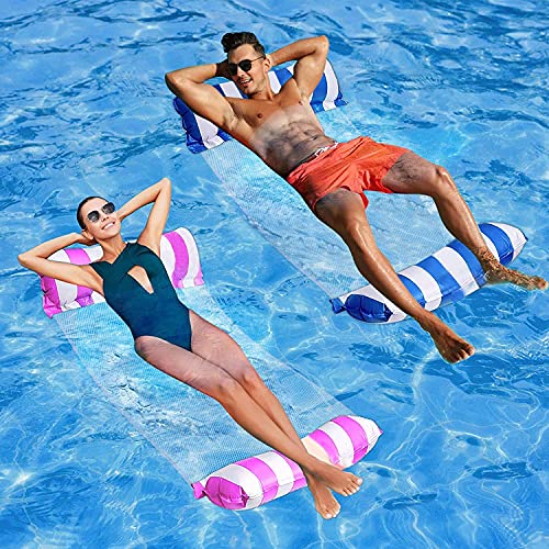 Preisvergleich Produktbild kunst für alle Aufblasbares Schwimmbett Schwimmende Reihe Wasservergnügen Lounge Chair Wasser Aufblasbares Schwimmbett Sofa Wasserbett Lounge Chairs Klappbare Rückenlehne (rosa+darkblue)