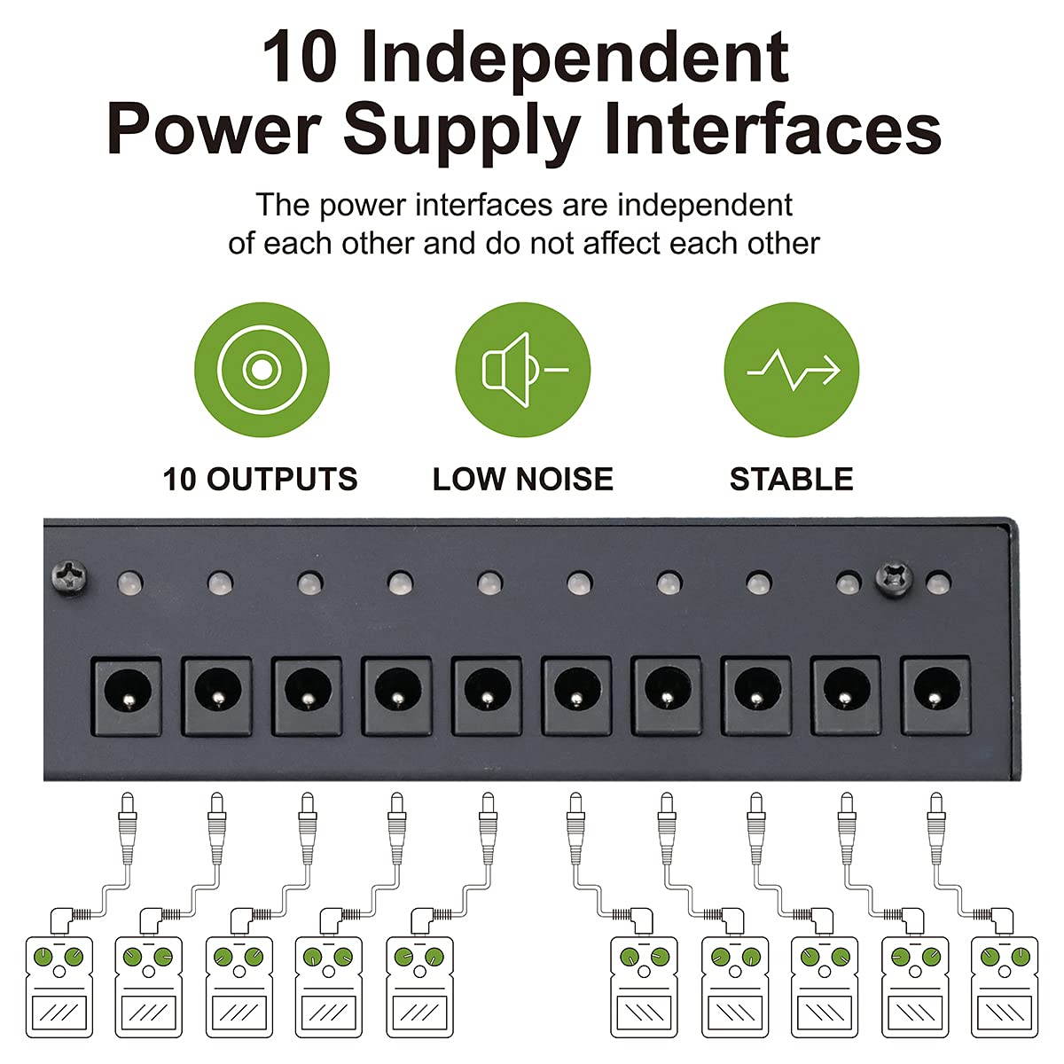 Musiclily Pro Alimentatore Pedale Chitarra 10 Uscite Isolate con Adattatore Standard EU per 9V/12V/18V Pedali Effetto Power Supply