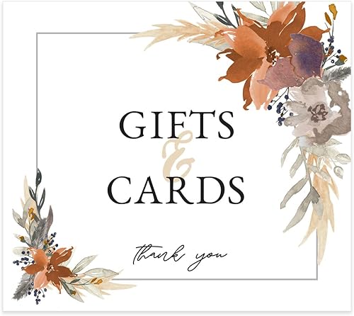 Letrero de regalos y tarjetas florales de otoño indie  8 x 9 pulgadas, letrero de mesa bohemio moderno, letrero de reunión de aniversario de boda,