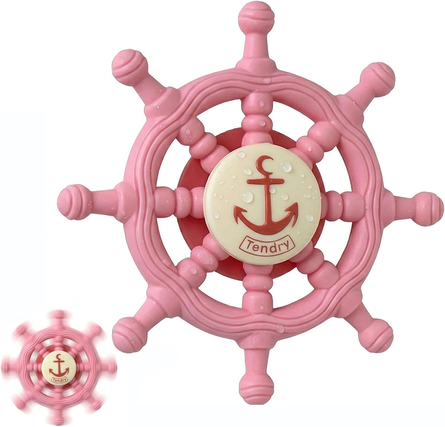 Baby Suction Spinner Toys for Bathtub, Silicone Pink Toddler Bath & High Chair Toys for 1 Year Old Boy/Girl Birthday Gift, Interactive Ship Steering Wheel InfantToy for Car Window Travel