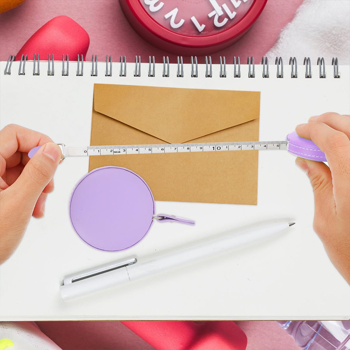 2pcs 1.5m Pu Leather Tape Measure Set Lightweight Retractable Sewing Measuring Tools for Home and Body Measurements, Purple and Blue