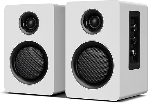 Active Bookshelf Speakers, 60W Computer Speaker with 3 Inch Carbon Fiber Woofer, External TV Speakers With Bluetooth 5.3, USB-C, AUX/RCA Input for PC/Turntable - White Stereo Set