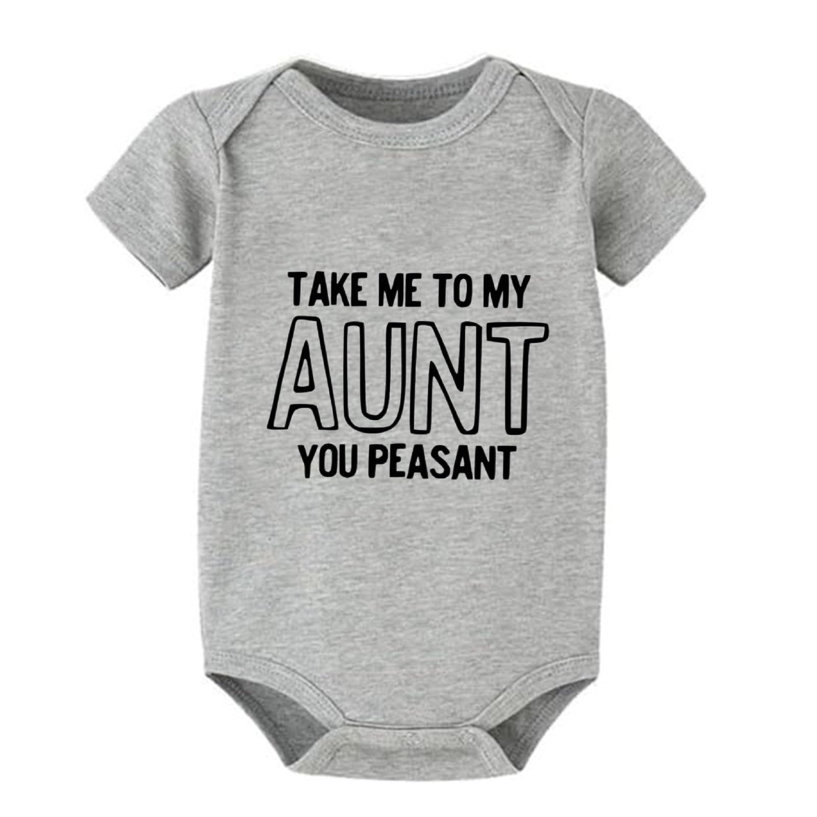 WOOYONGING Take Me To My Aunt You Peasant Newborn Outfits Unisex Short Sleeve Cute Baby Girl Outfits White Infant Girl Romper 0-3 Months