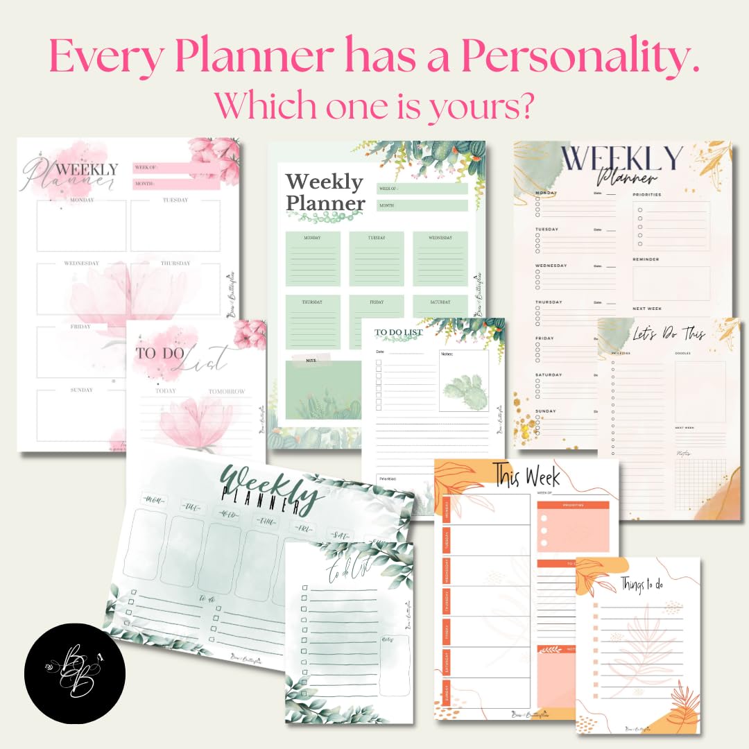Bees and Butterflies A4 Weekly Planner & A5 To-Do List Combo (50 Sheets Each), Blush Design Productivity Set for Office, Work, Study & Home | Elegant Organiser for Scheduling and Daily Task Planning 4