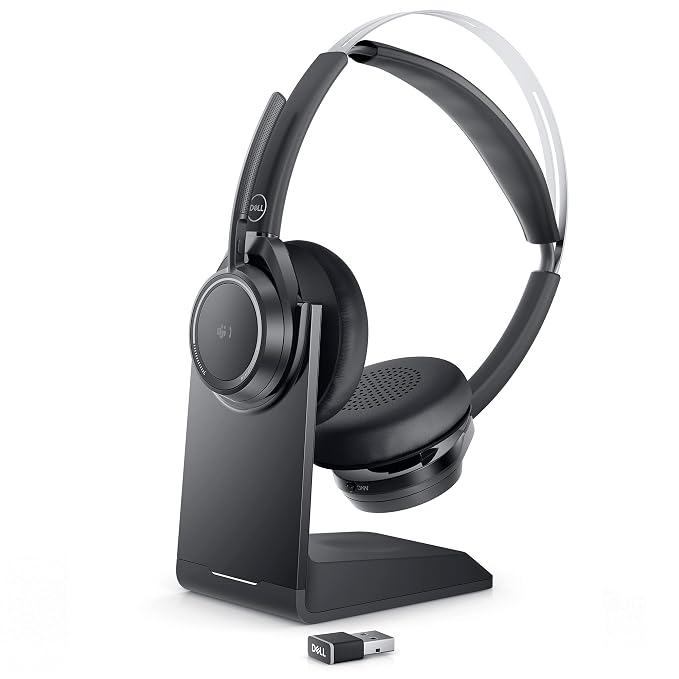 Dell Premier Rechargeable Wireless ANC Headset Wl7022,On-Demand ANC Switch&Mute Button,Over Ear,Black