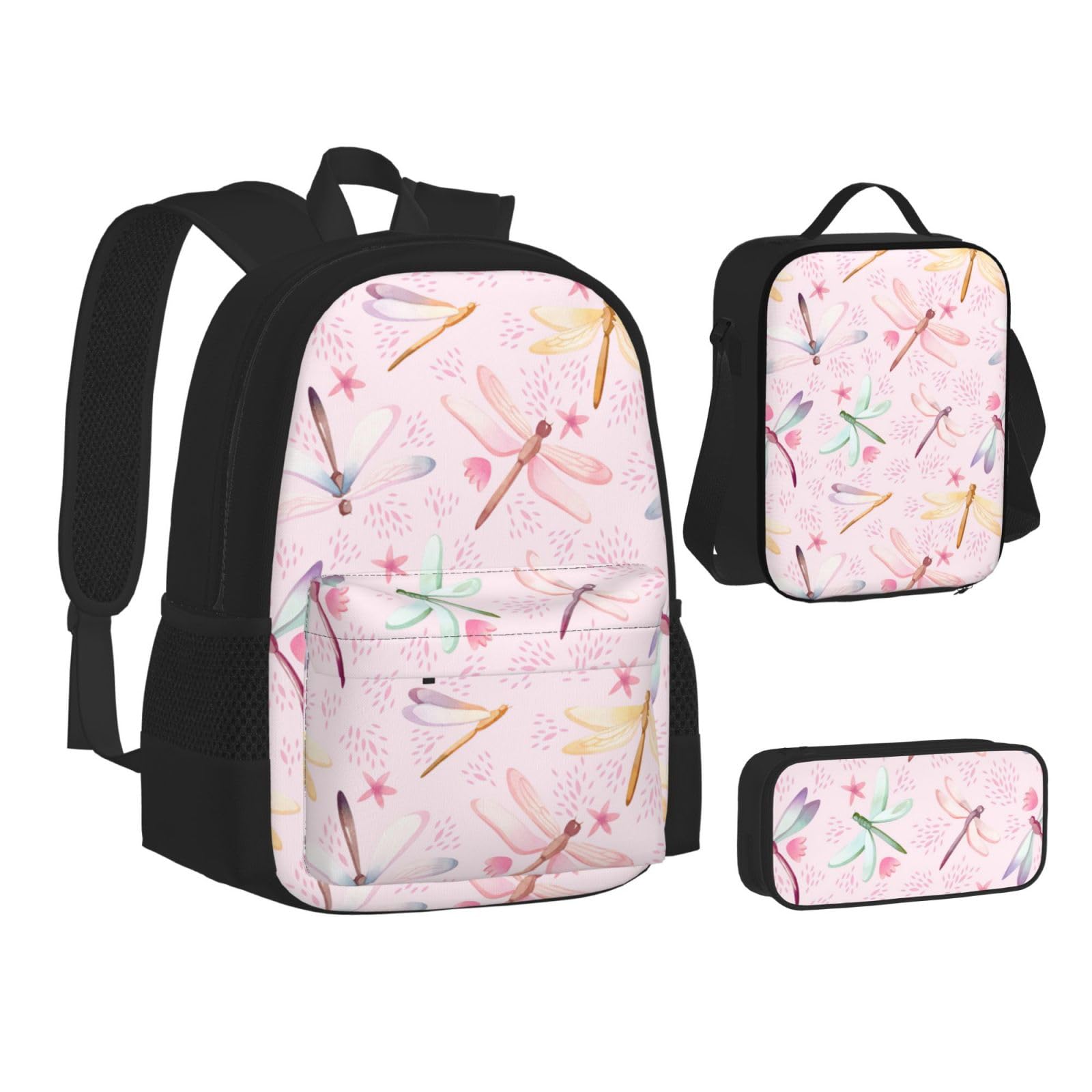 YHBLYKXP Hand painted dragonfly print 3-Piece Casual Backpack Set (Backpack + Waist Bag + Small Pouch), Unisex Daypack