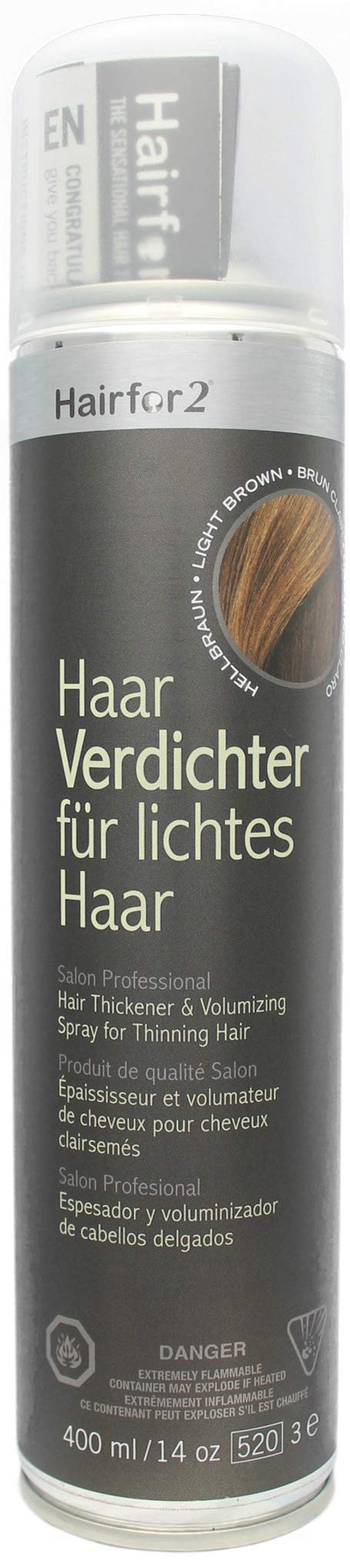Hairfor2 Haarverdichtungsspray gegen lichtes Haar | Haarpuder | Streuhaar | Haarauffüller | Haarausfall | Haarverdichter (400ml, Hellbraun)