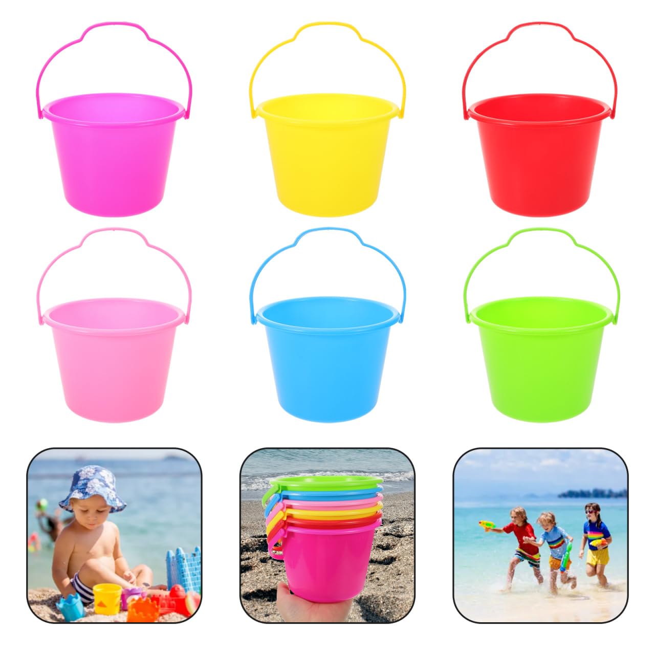 ifundom Strandeimer, 6 Stück, Sommer, Grabeimer, Spieleimer, Wassereimer, Spielzeug, Großkübel für kleine Sandkübel, Sand, zusammenklappbarer Eimer, Strand, Fledermaus, Bauchmuskeln