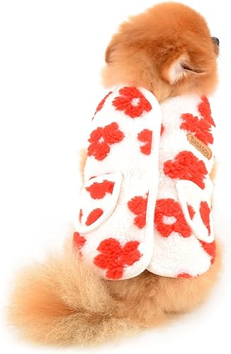 Miniatura 9 de Chaleco clásico de forro polar jacquard para perros pequeños, con bolsillos, suéter suave para cachorros, con botones, abrigo cálido para mascotas,