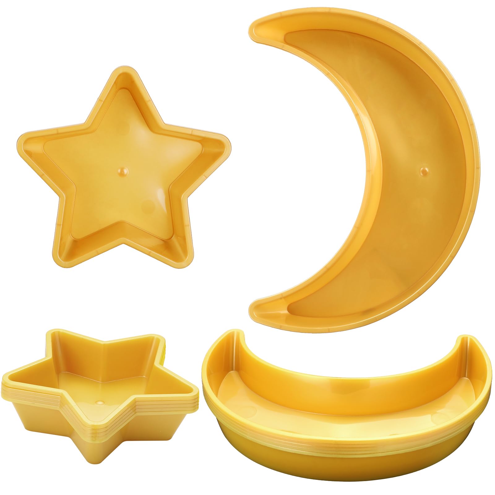 Maitys 10 Pcs Ramadan Moon and Star Dessert Plates Plastic Eid Mubarak Trays Islam Muslim Dinner Plate for Food Storage Container Party Supplies
