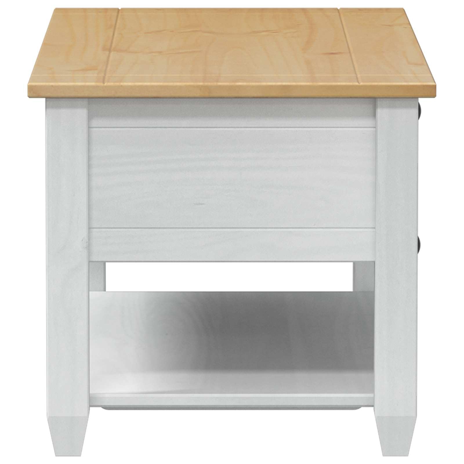 Stolik kawowy biały z litego drewna sosnowego, 100 x 48 x 45 cm, z miejscem do przechowywania, regałem i półką, stabilny stolik pomocniczy do salonu, salonu, przedpokoju i recepcji