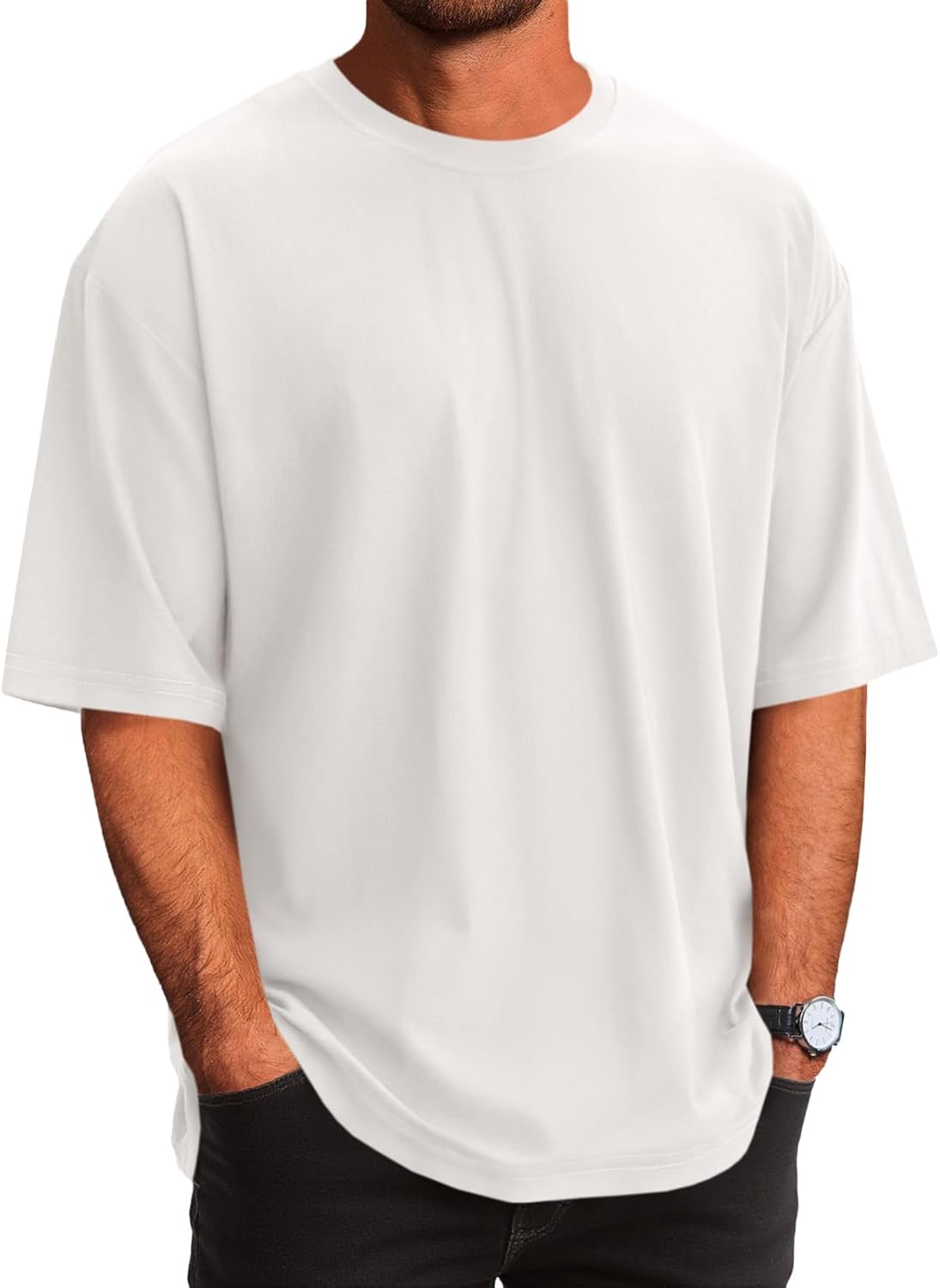 Runcati Mens Casual T-Shirts Short Sleeve Lightweight Oversized Summer Cotton Tee Beach Crew Neck Tops