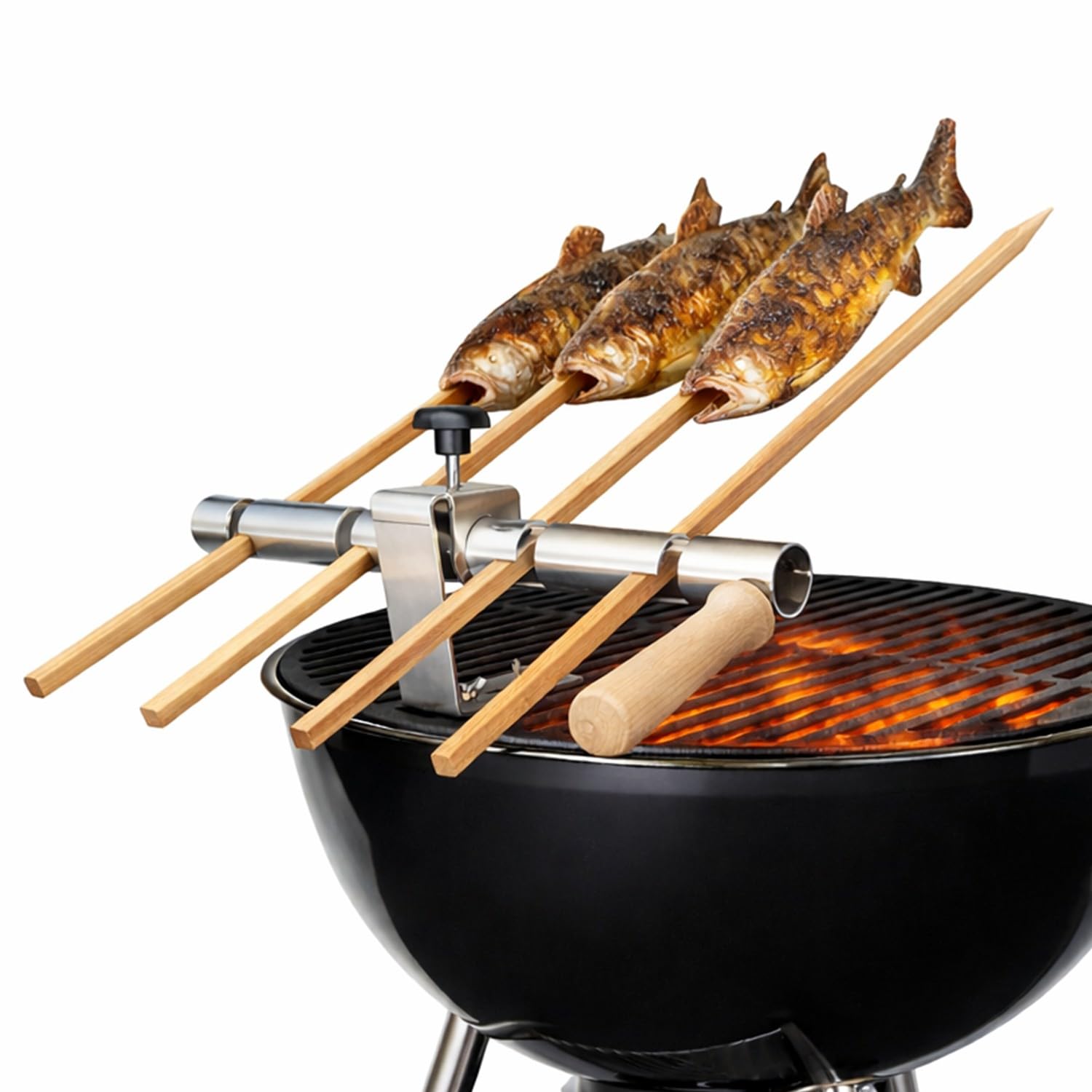 Steckerlfisch Halter 4 Buchenholzspieße für Gas- & Kohlegrill
