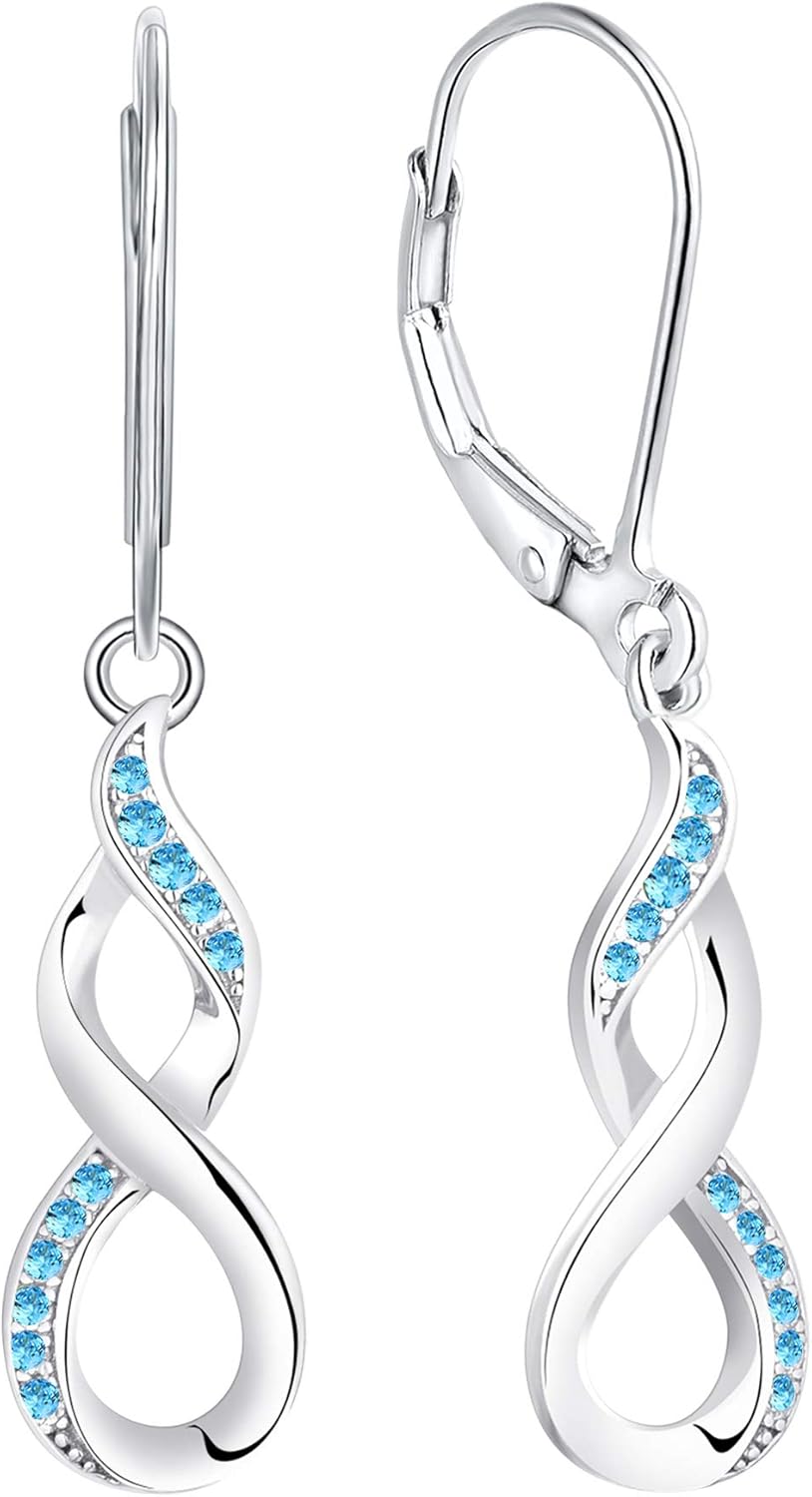 YL Infinity Dangle Drop Earrings 925 Sterling Silver Leverback Earrings Birthstone Jewelry for Women