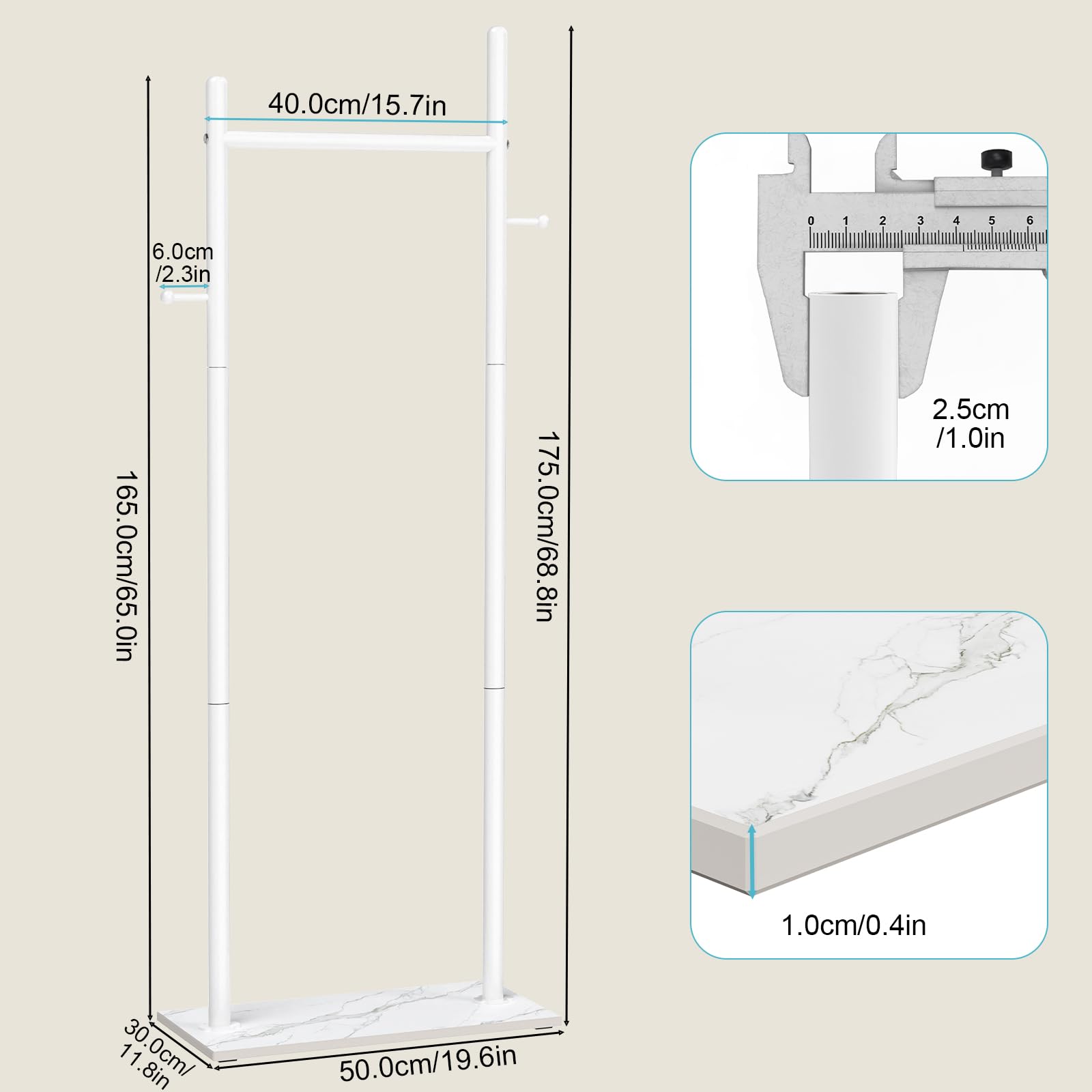 OUTBROS Appendiabiti in piedi, porta abiti metallo, L50cm, bianco | Attaccapanni da terra resistente, Stand appendiabiti robusto per riporre vestiti quotidiani e cappotti