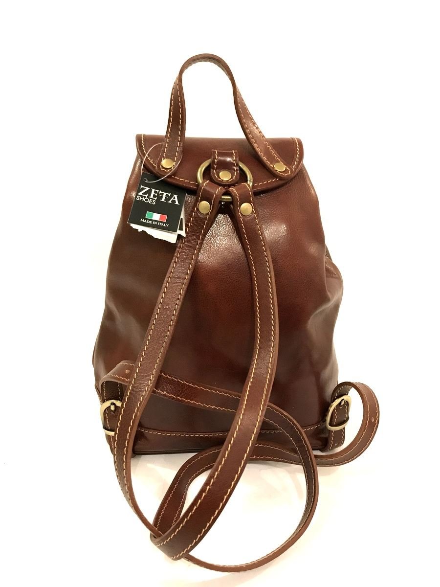 Zaino in Vera Pelle Made in Italy Vintage Borsa Donna Zeta Marrone MainApps