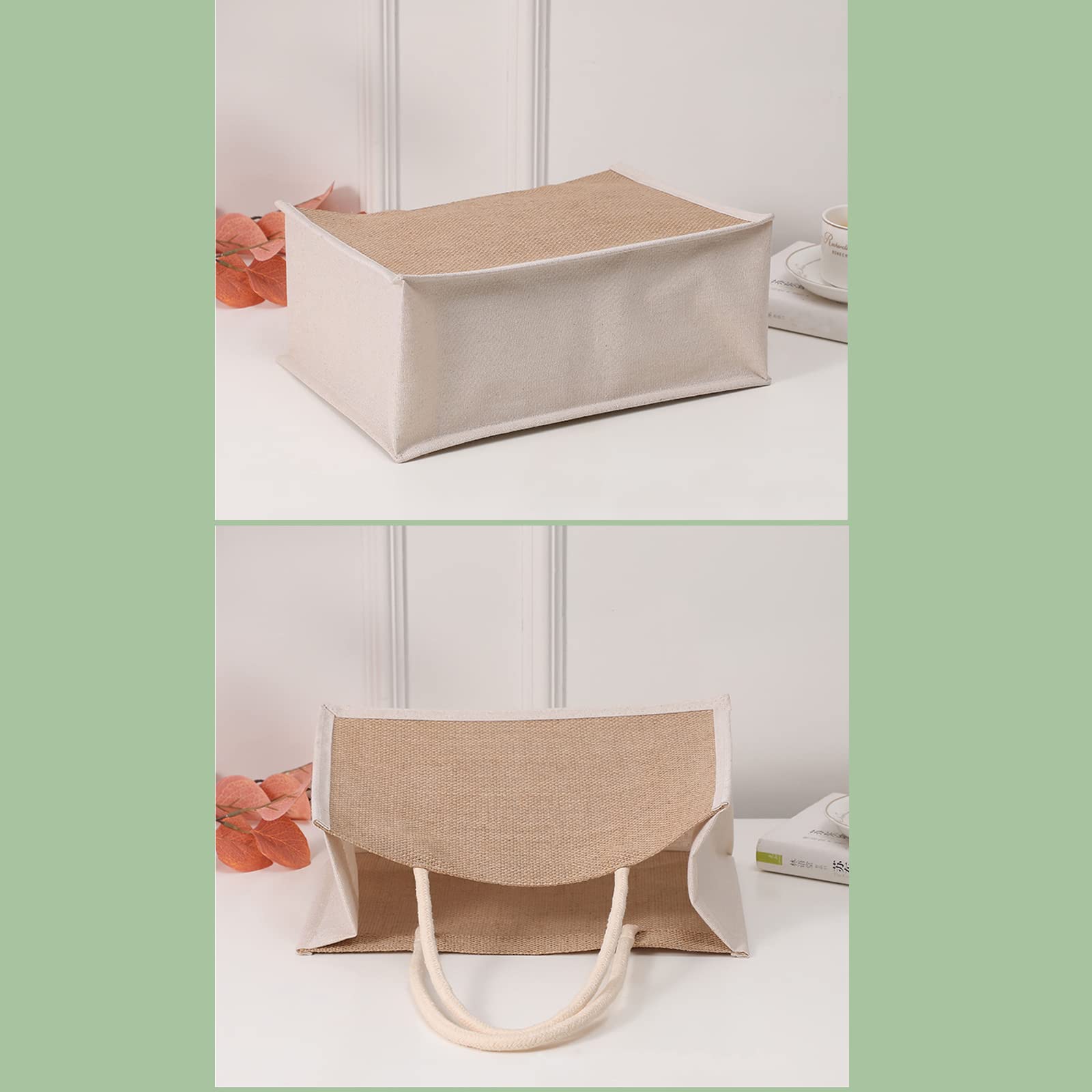 MEIANJU Bolsa de yute de playa con asas, 12 unidades, bolsa de yute para regalo, 12.5 x 8.6 x 5.8 pulgadas, bolsa de yute para boda