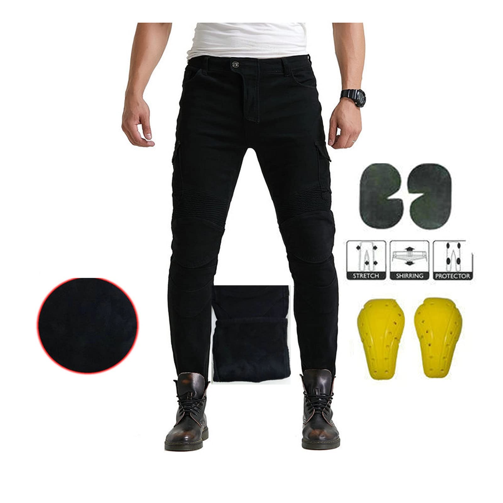 Jeans Da Moto Pantaloni Da Moto Riscaldanti In Velluto Invernale Da Uomo Più Tessuto Spesso Di Velluto Adatto Per Motociclette Invernali E Anti-caduta (XS-4XL, 2 Colori)
