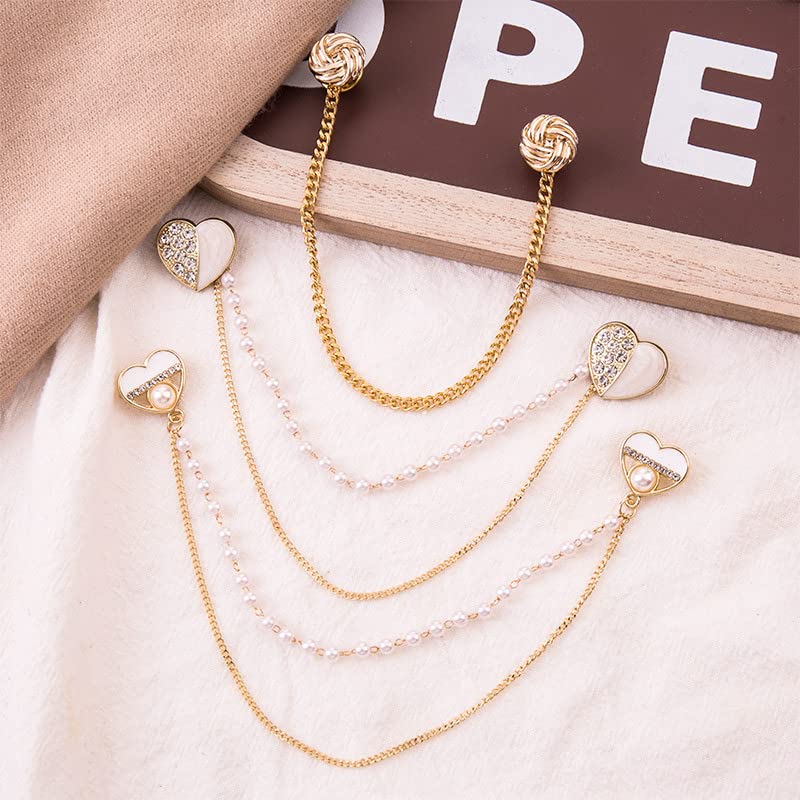 Image of Vintage Sweater Shawl Chain Brooch for Women Clips Antique Cardigan Clip Collar Holders Decorations Dress Sweater Collar Brooch Pins Girls Straps anti-slip chain