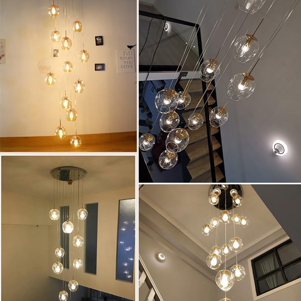 Lampadario a Goccia per Scale 12/15/18 luci, lampade a Sospensione Moderne Dorate per Scale, Altezza Regolabile, Base in Acciaio Inossidabile, Lampadina E27, Grande Lampada da soff