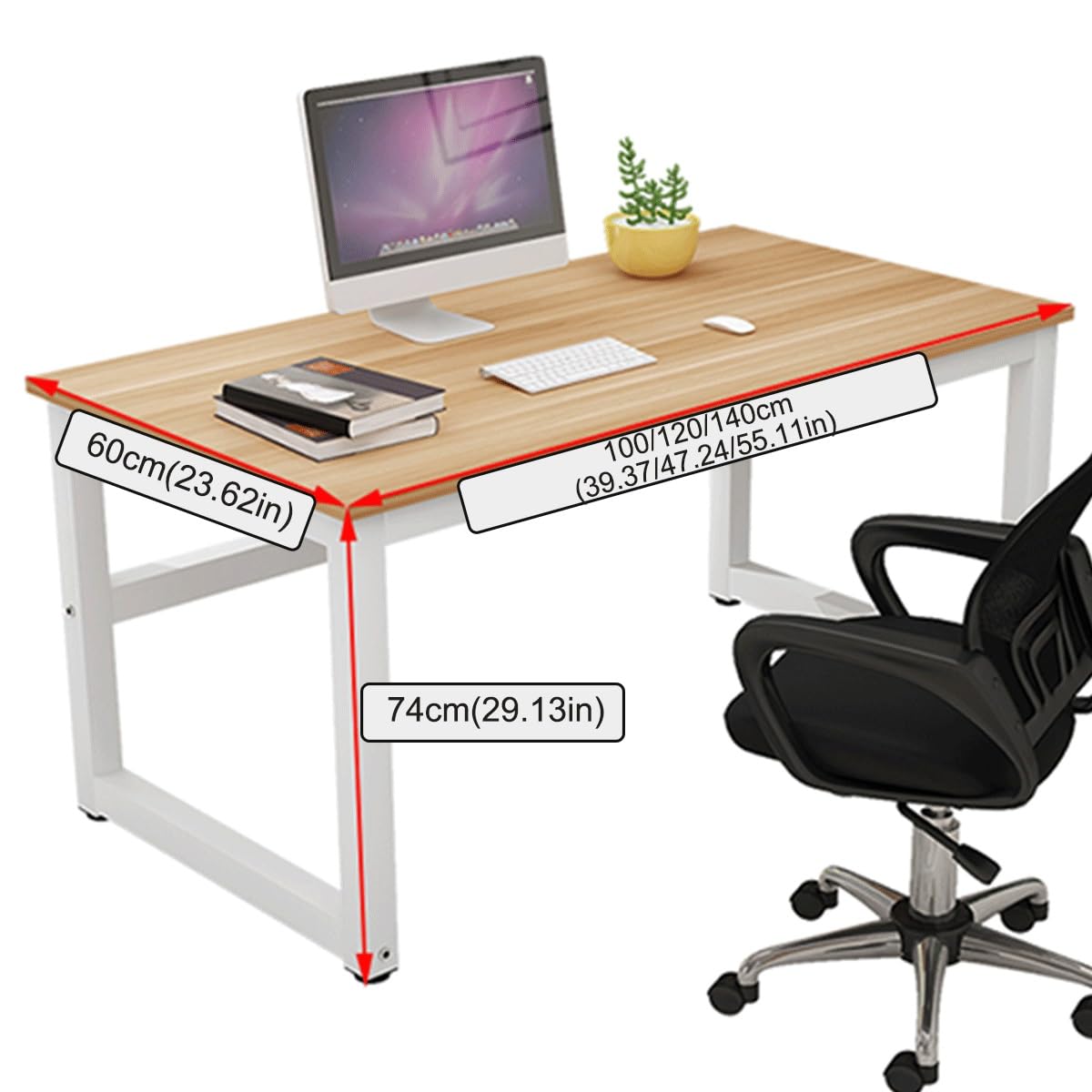 Brązowy biurko biurowe, solidny stół komputerowy z grubym drewnianym blatem, łatwy montaż, do domowego biura i gabinetu, 100 cm, idealne rozwiązanie dla stacji roboczej